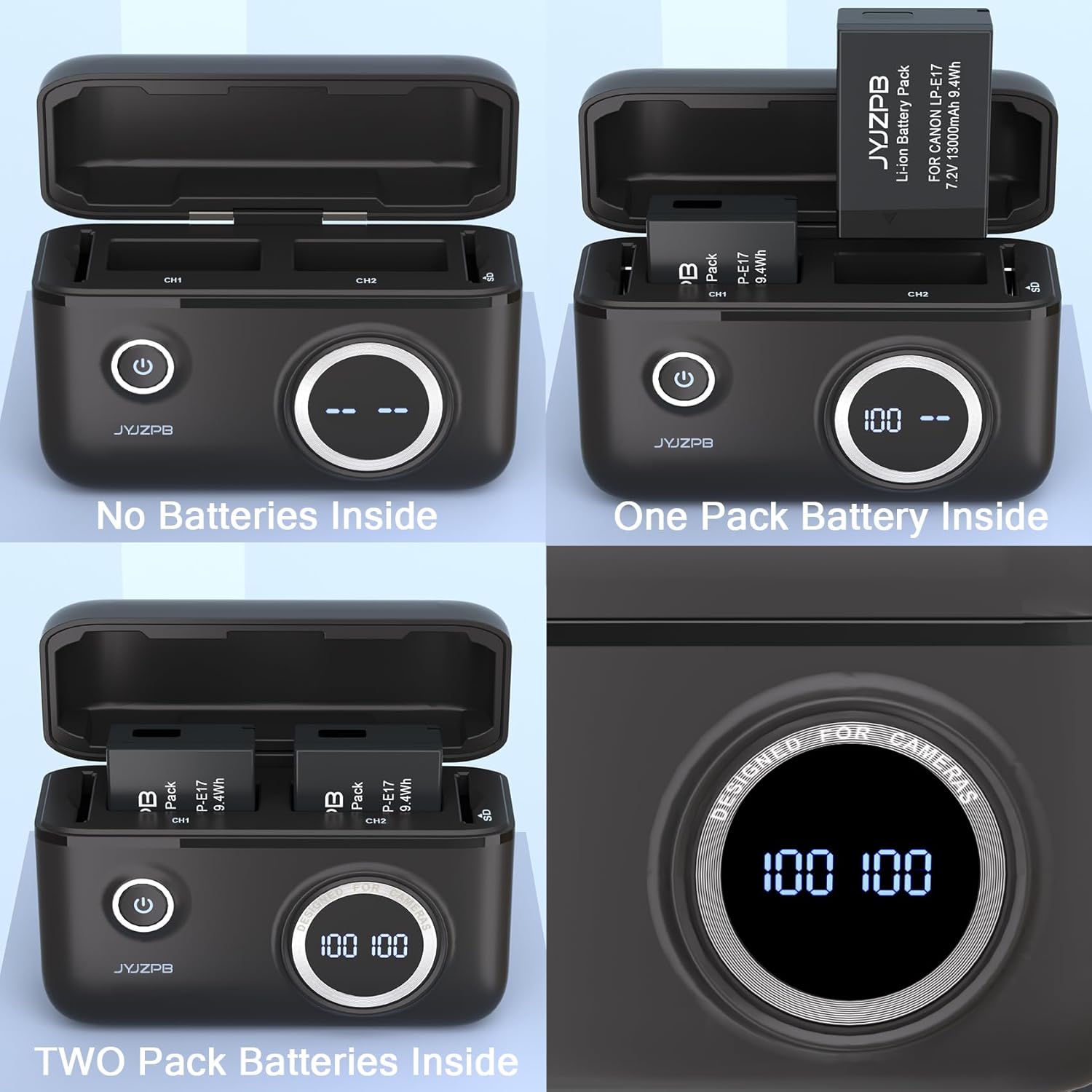 LP-E17 Battery for Canon R8 Battery 18W Fast Dual USB Charger Case Compatible for Canon EOS R8 R50 R100 R10 RP, Rebel T6i T7i T8i T6s SL2 SL3 M3 M5 M6 Camera with Smart Display and Magnetic Snap Cover