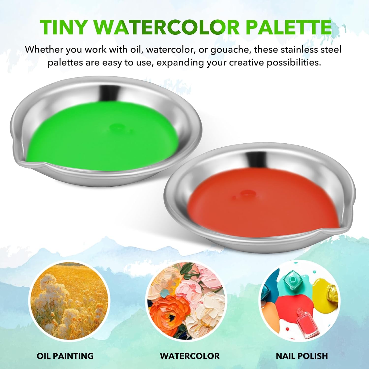 Veemoon 90pcs Stainless Steel Paint Mixing Palette Spout for Watercolor Oil and Gouache Versatile Mixing Trays for Artists and Craft Makers