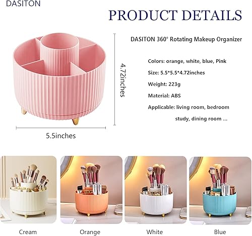 Miniatura 6 de DASITON Soporte para brochas de maquillaje de gran capacidad, organizador de maquillaje giratorio de 360, 5 ranuras para brochas de maquillaje, para