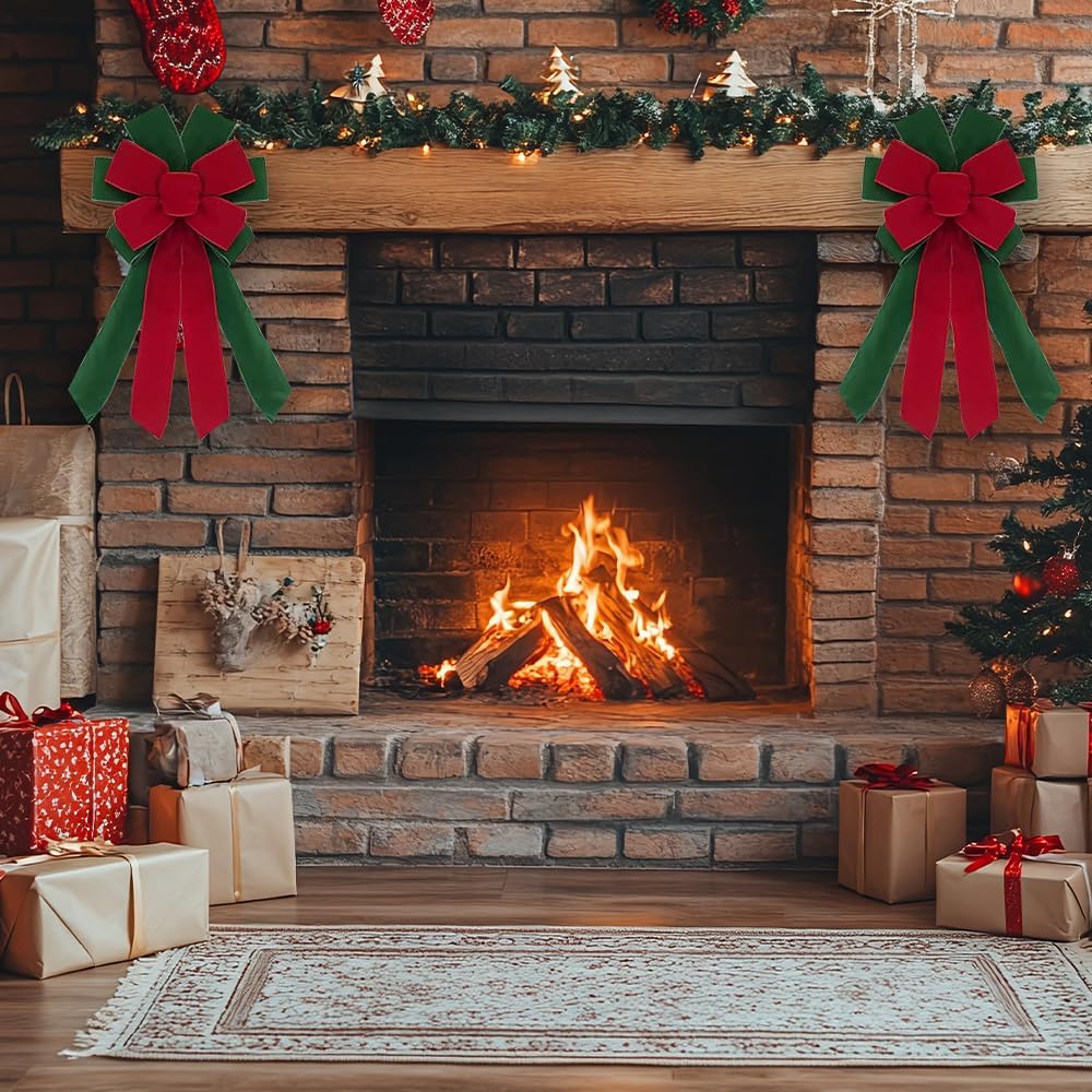 Christmas Wreath Bow 20 x 11 Inches Large Christmas Bows Red Green Velvet Bow Winter Holiday DIY Craft Bow Xmas Tree Topper Ornament Bow for Home Front Door Decorations - Image 5