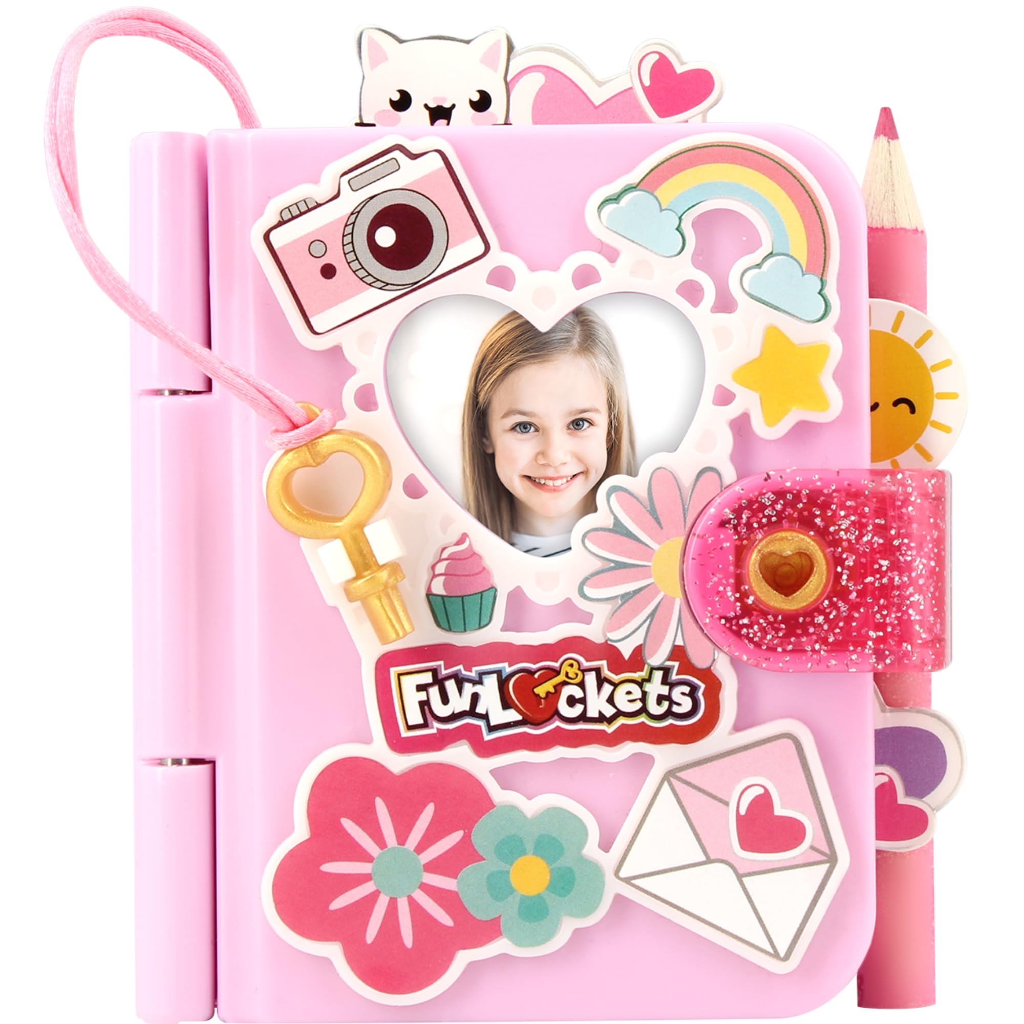 FUNLOCKETSNotebook, mini notebook or journal that's lockable and has 15+ hidden surprises. Pink Notebook.