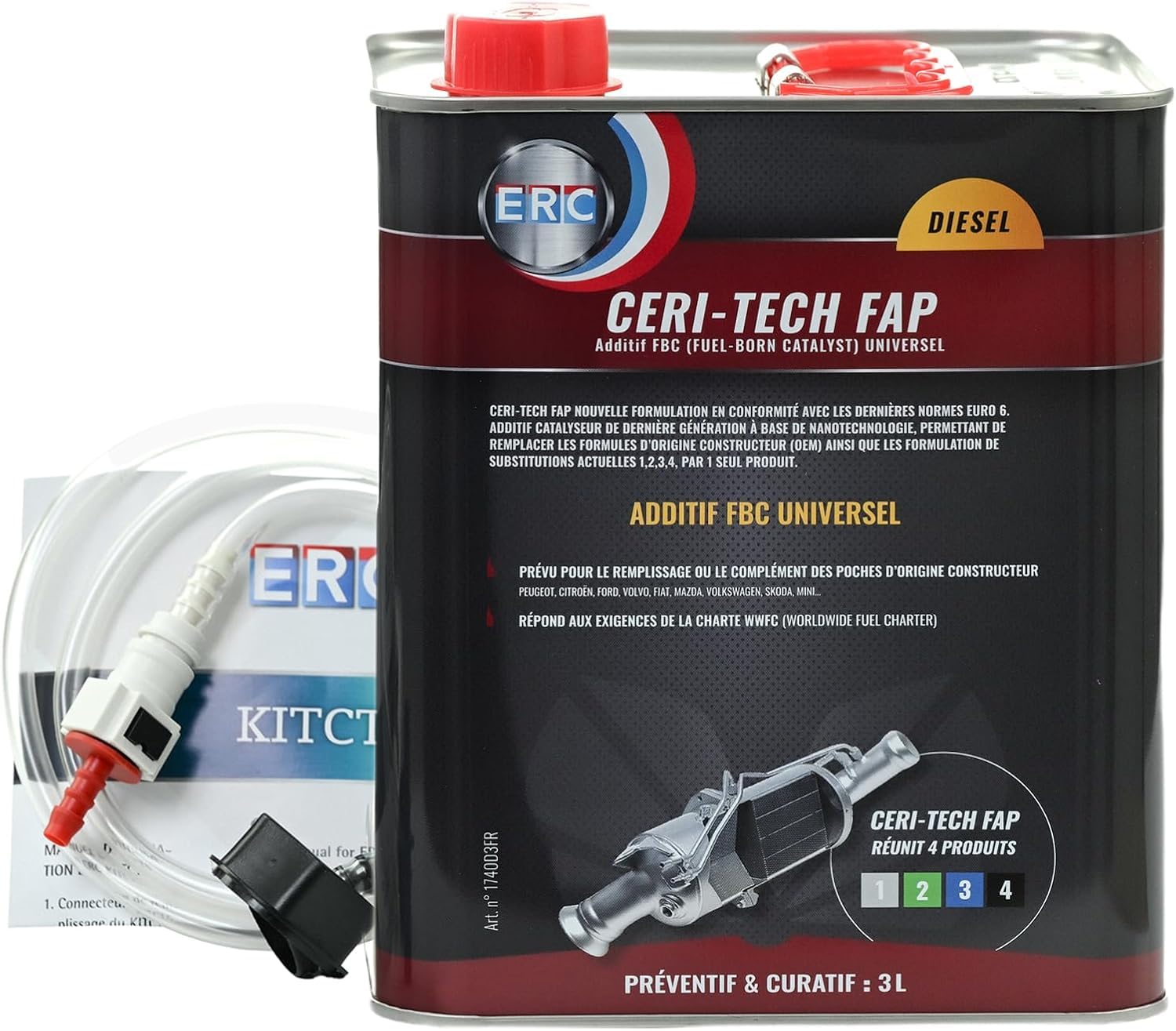ERC | Ceri-Tech DPF Additiv Cérin Diesel 3 L + Befüllset | Regeneration Partikelfilter, Reduziert Emissionen | FBC Katalysator mit Nanotechnologie | Für alle Hersteller