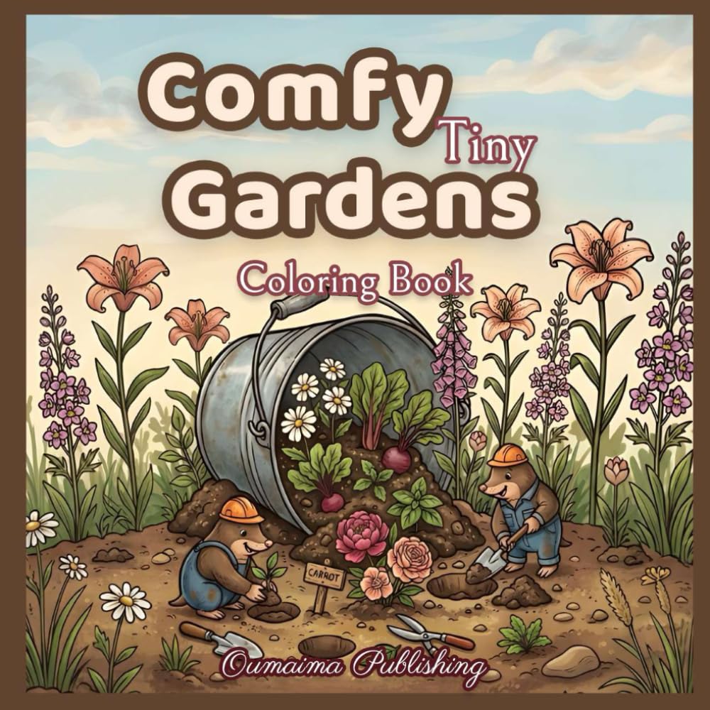 Comfy Tiny Gardens Coloring Book: Comfy Coloring Book for Adults and Teens Featuring Cute Cozy Gardens Scenes