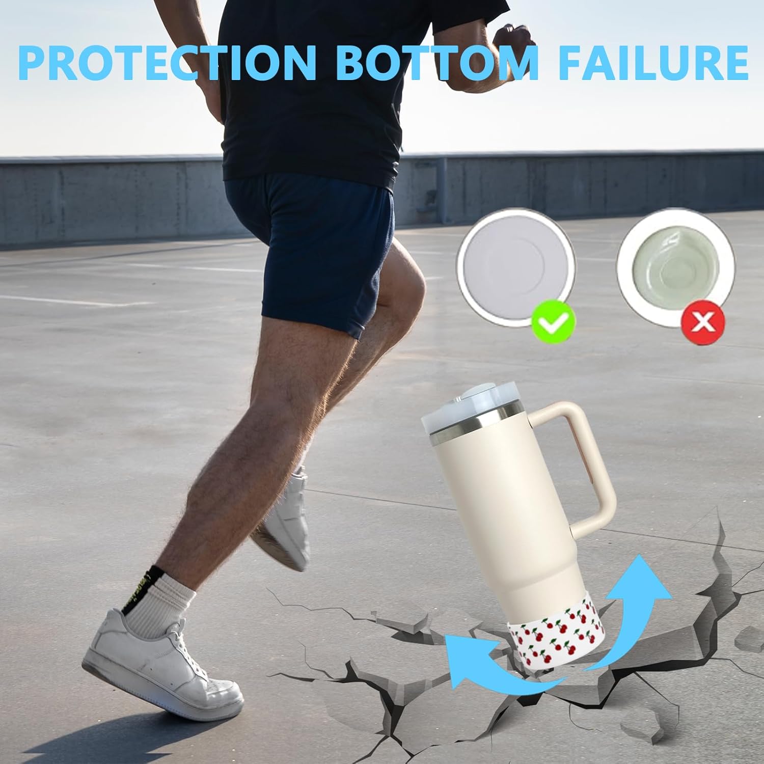 GENLEAS Cherry Print Protective Silicone Boot Cover for Stanley Cup 20oz-40oz, for Hydro Flask Water Bottle 12oz-24oz, Anti-Slip Sleeve for Bottles/Tumblers with 2.88-2.97in Bottom(1White)