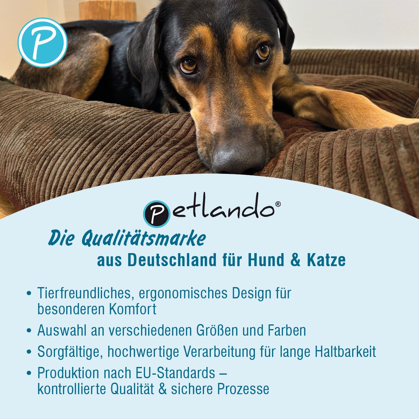 Petlando orthopädisches Hundebett, ergonomisches Hundesofa, Stabiler Rand, rutschfest, weicher Cord Bezug waschbar bei 60°C, Dog Bed LikeOrtho Luke Grau, S für kleine Hunde L 80 x B 60 x H 25 cm