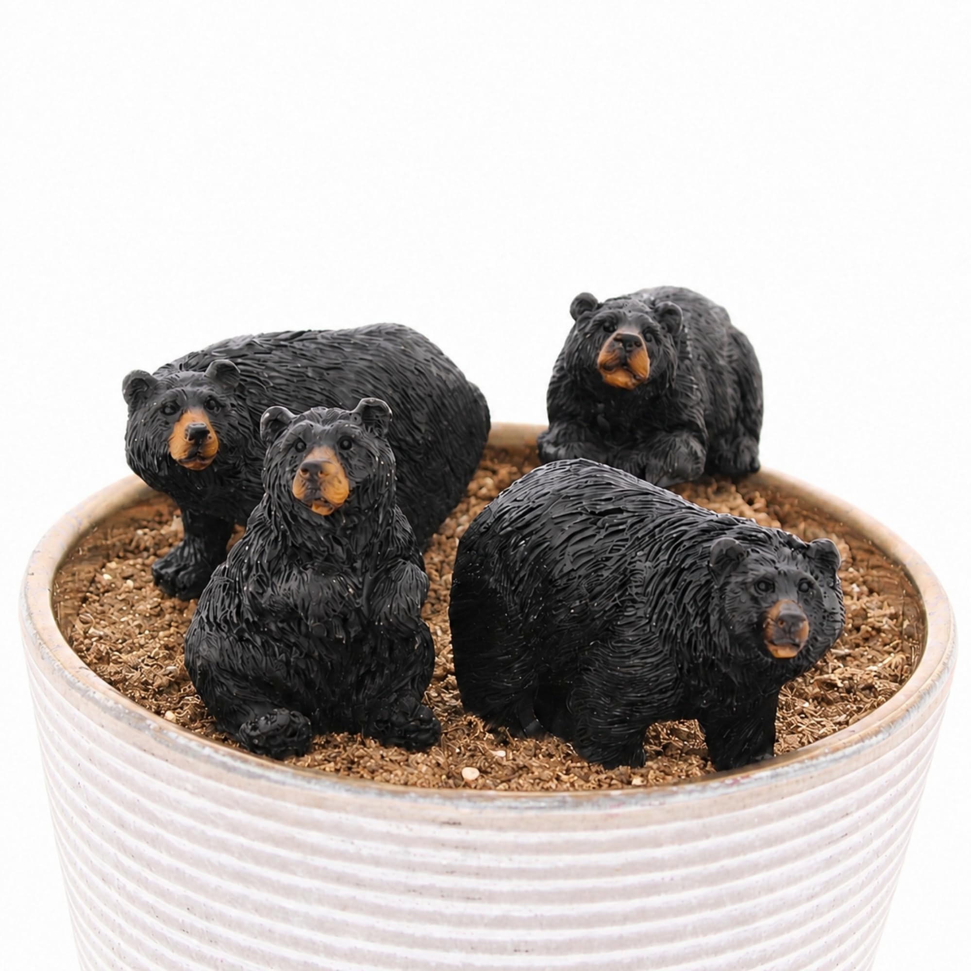 The Bridge Collection Set of 4 Mini Black Bear Garden Pot Planter Accents - Resin Bear Decor for Indoor and Outdoor Planters - Freestanding Bear Garden Accents with Two Inch Stakes