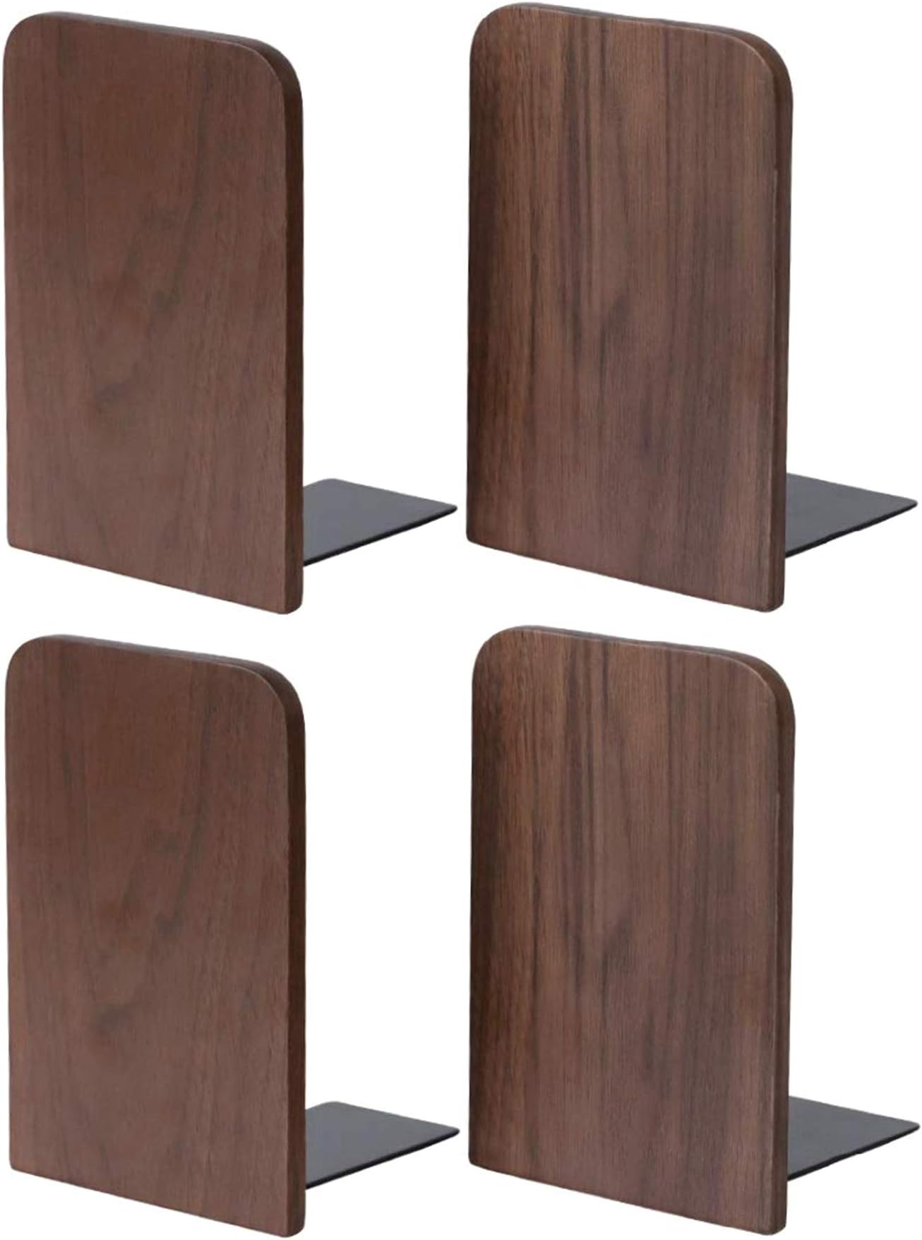 Pandapark Wood Bookends,Pack of 2 Pairs,Non-Skid,Black Walunut Wooden Office Book Stand … (Black Walnut S)