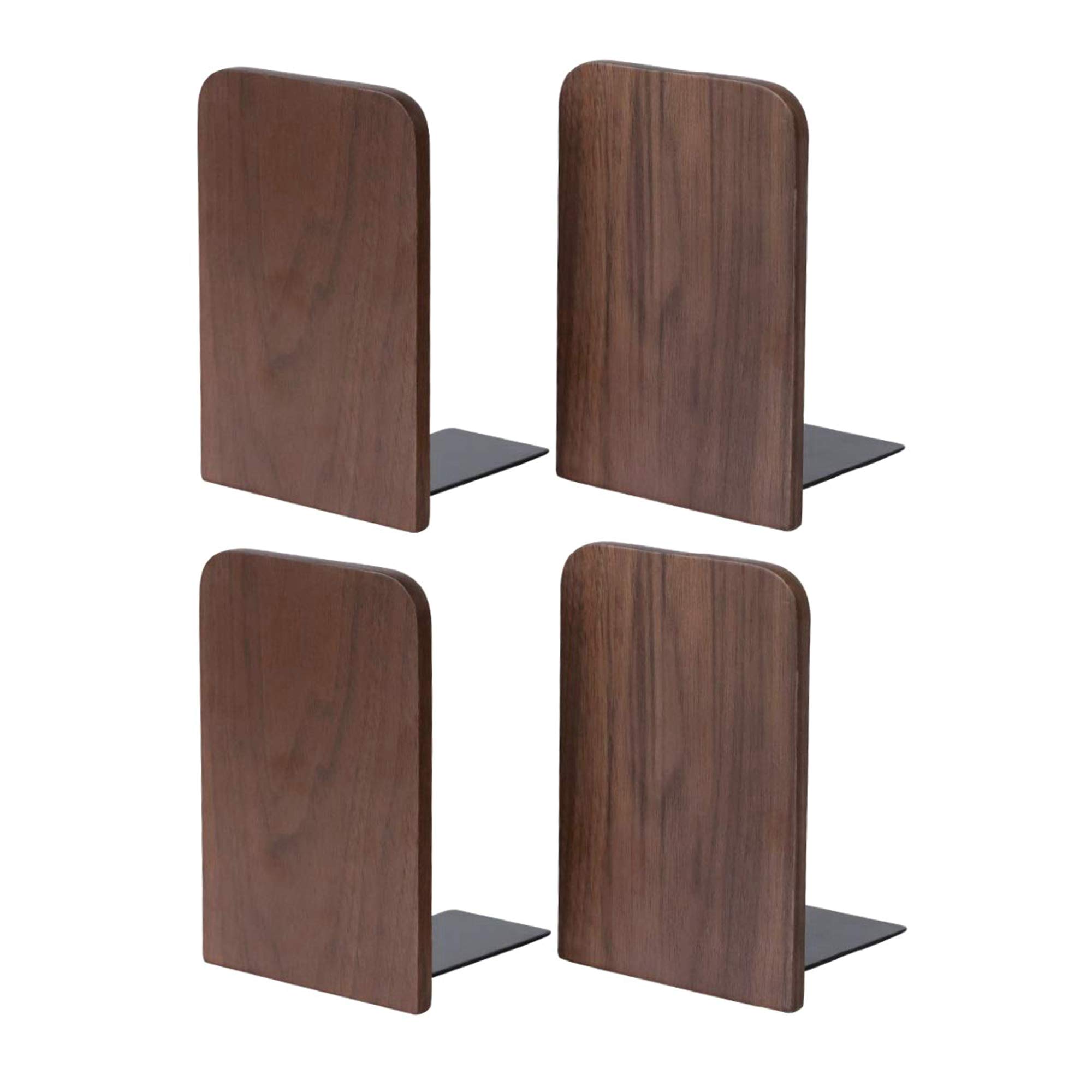 Pandapark Wood Bookends,Pack of 2 Pairs,Non-Skid,Black Walunut Wooden Office Book Stand … (Black Walnut S)