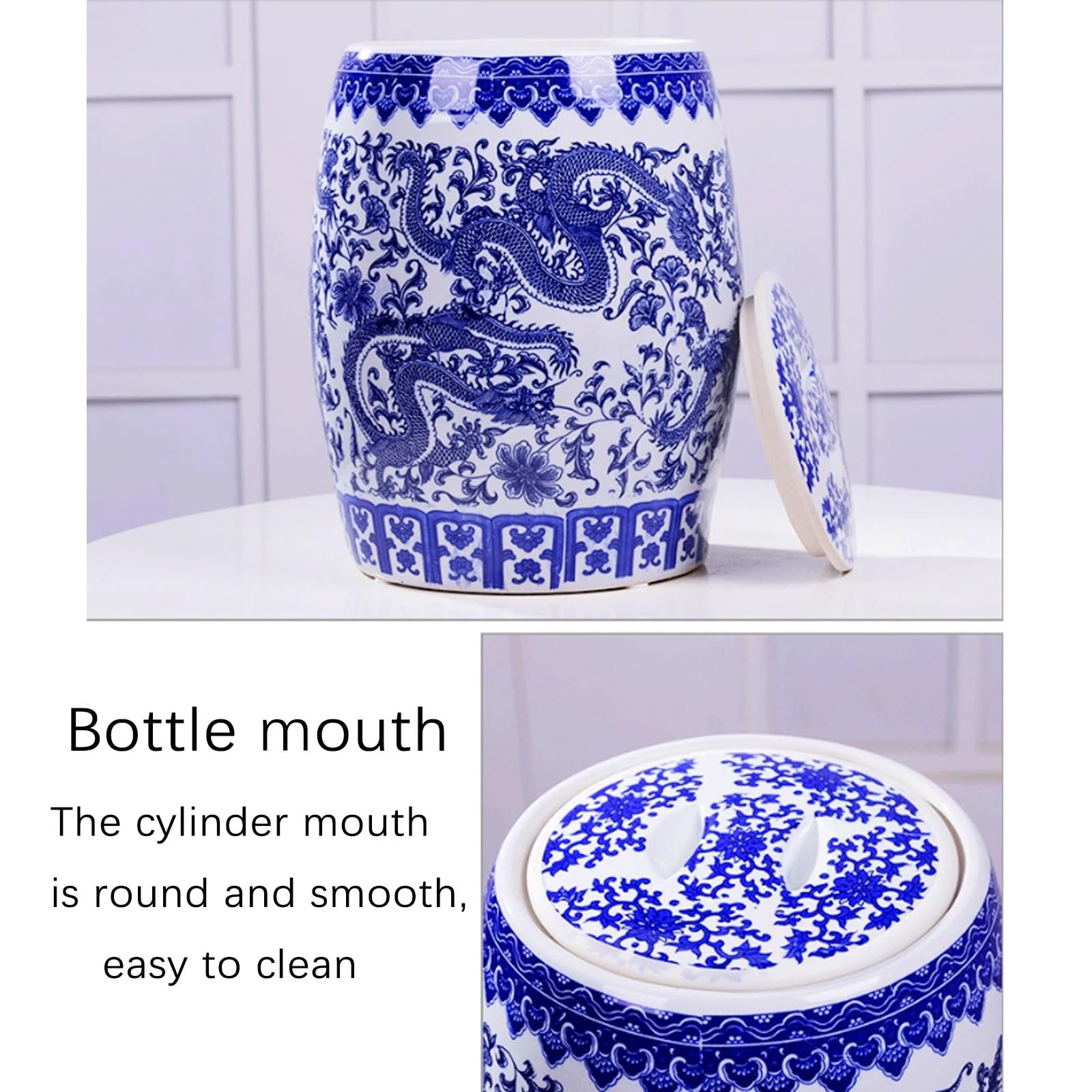 Barattolo cinese Barattolo per la conservazione del riso con coperchio la conservazione degli alimenti in ceramica Cilindro per il riso in ceramica Barattolo cinese sigillato di grande capacità(15kg)