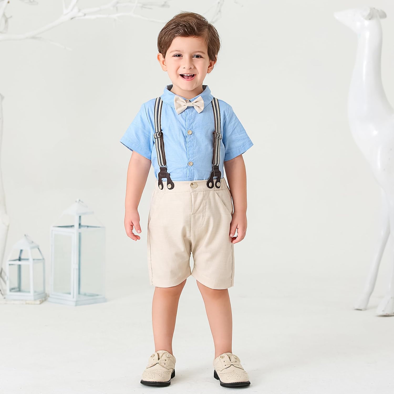 Baby Boys Shorts Sets, Infant Shirt+Shorts+ Tie+Suspenders,Toddler Outfits Suits - Image 2
