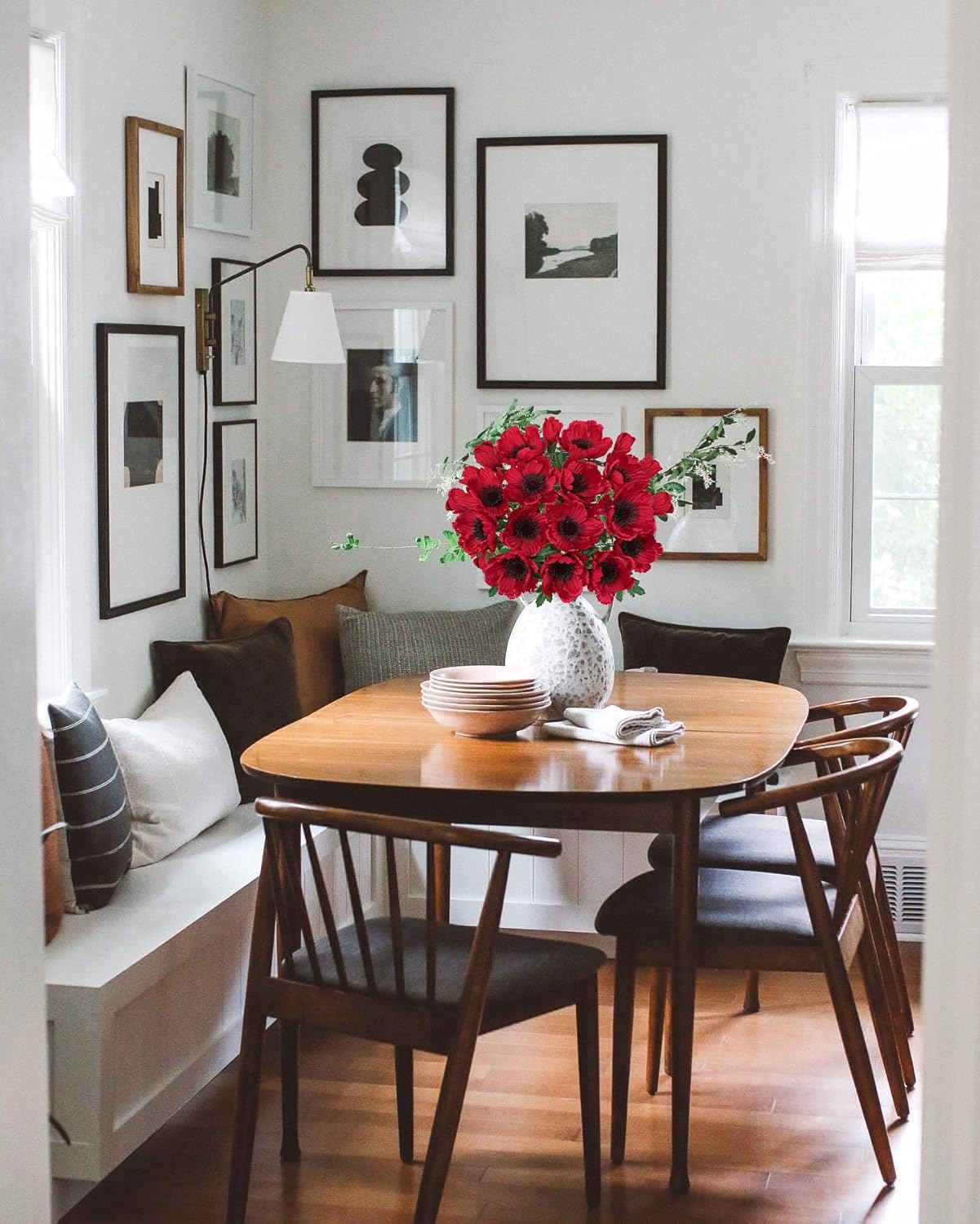 Hollyone 10 Heads Red Poppy Flowers Artificial 2Pcs Fake Poppies Flowers Bouquets with 7 Heads Full Bloom Poppy & 3 Buds Bouquet Stems Faux Floral Flower Arrangement for Party Table Home Decoration - Image 4