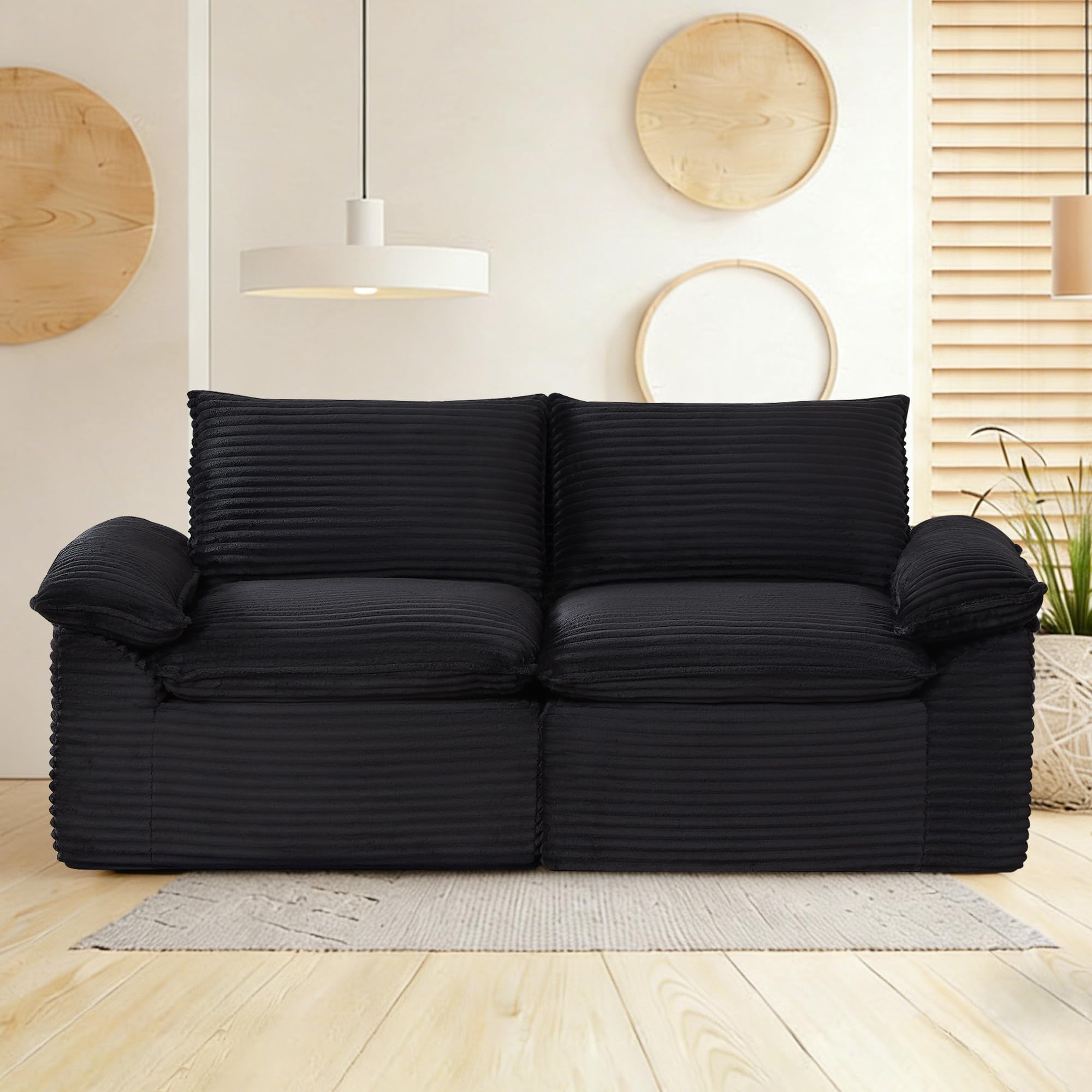 80" Cloud Loveseat Sofa, Boneless Couch Sofa in A Box for Living Room, Modern Modular Sectional Sofas 2 Seat Couch Foam Comfy No Assembly Cloud Couches with Throw Pillows for Bedroom, Dorm，Black