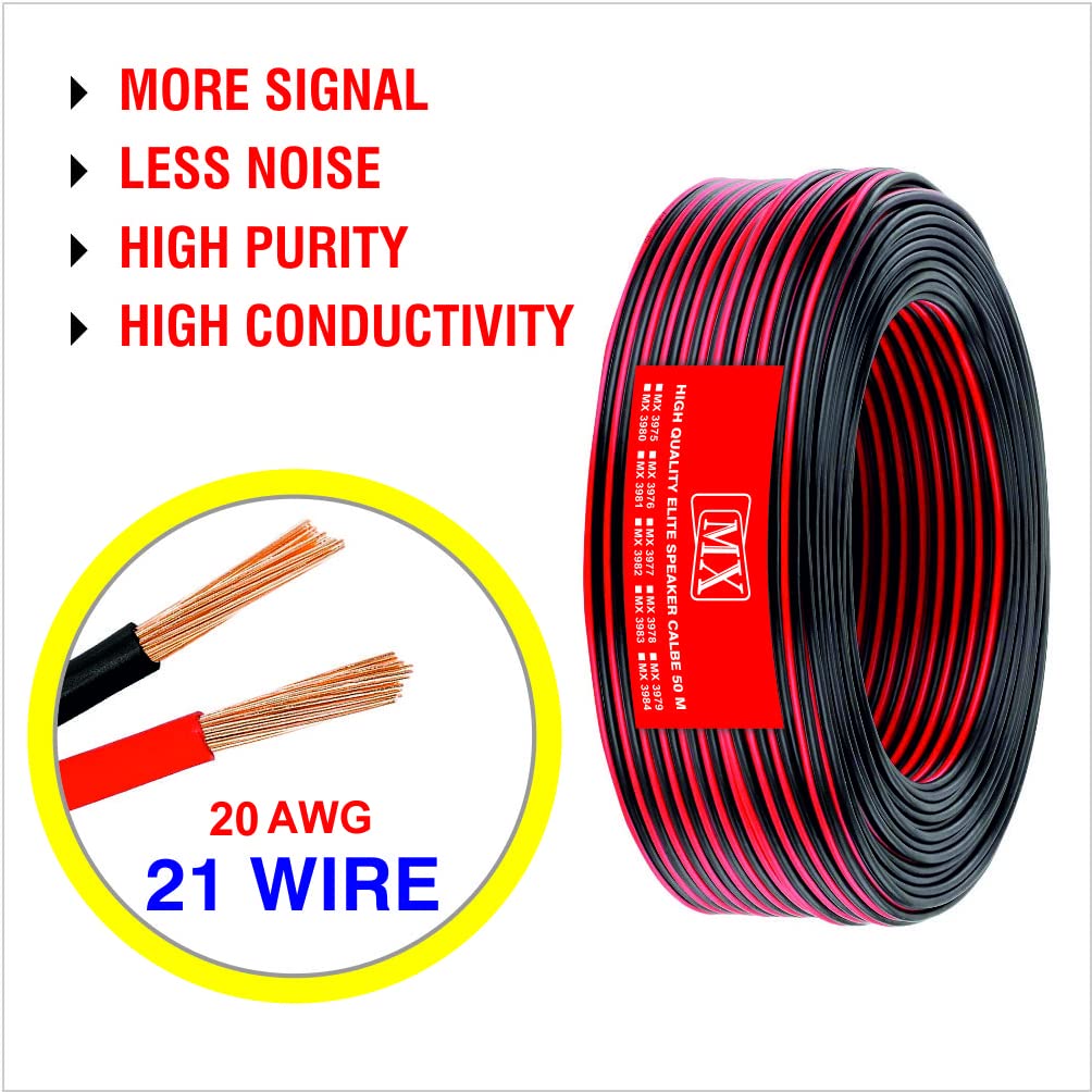 MX 22 AWG Red & Black Speaker Cable – 50 Meter Copper Audio Wire, 21-Strand Flexible Wire for Home Theater, Car Stereo, Subwoofers, Amplifiers, Receivers & Sound Systems — Amazon image 4