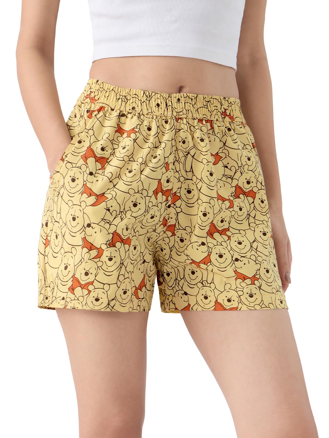 the souled store Winnie The Pooh: Bear-y Good Women and Girls Yellow All Over Printed Regular Fit Above The Knee Length Cotton Boxer Shorts-picture-42