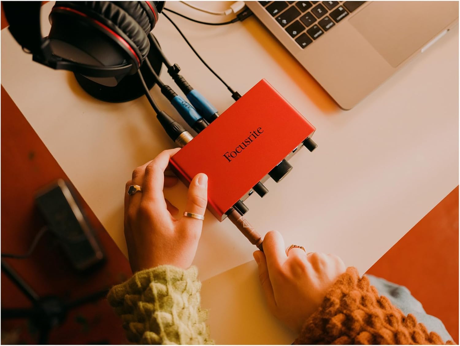 Focusrite Scarlett Solo 4th Gen USB Audio Interface Bundle with Closed-Back Studio Headphones and FocusProAudio 25-Feet XLR Male to Female Microphone Cable (3 Items)