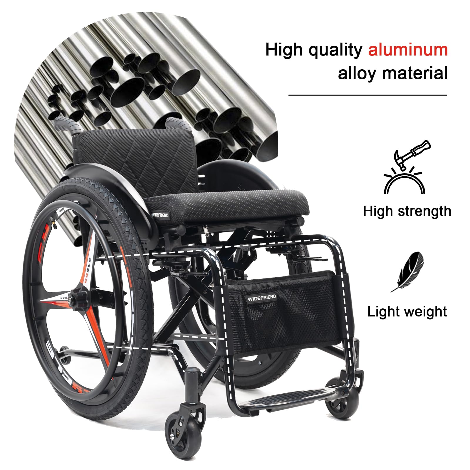 Silla de ruedas deportiva,Silla de Ruedas Autopropulsable para Adultos,Ultraligera De Aleación De Aluminio Ligera Plegable Cómoda Silla De Ruedas Clásica De Ocio(Seat width 40cm/15.7in,Silvery)