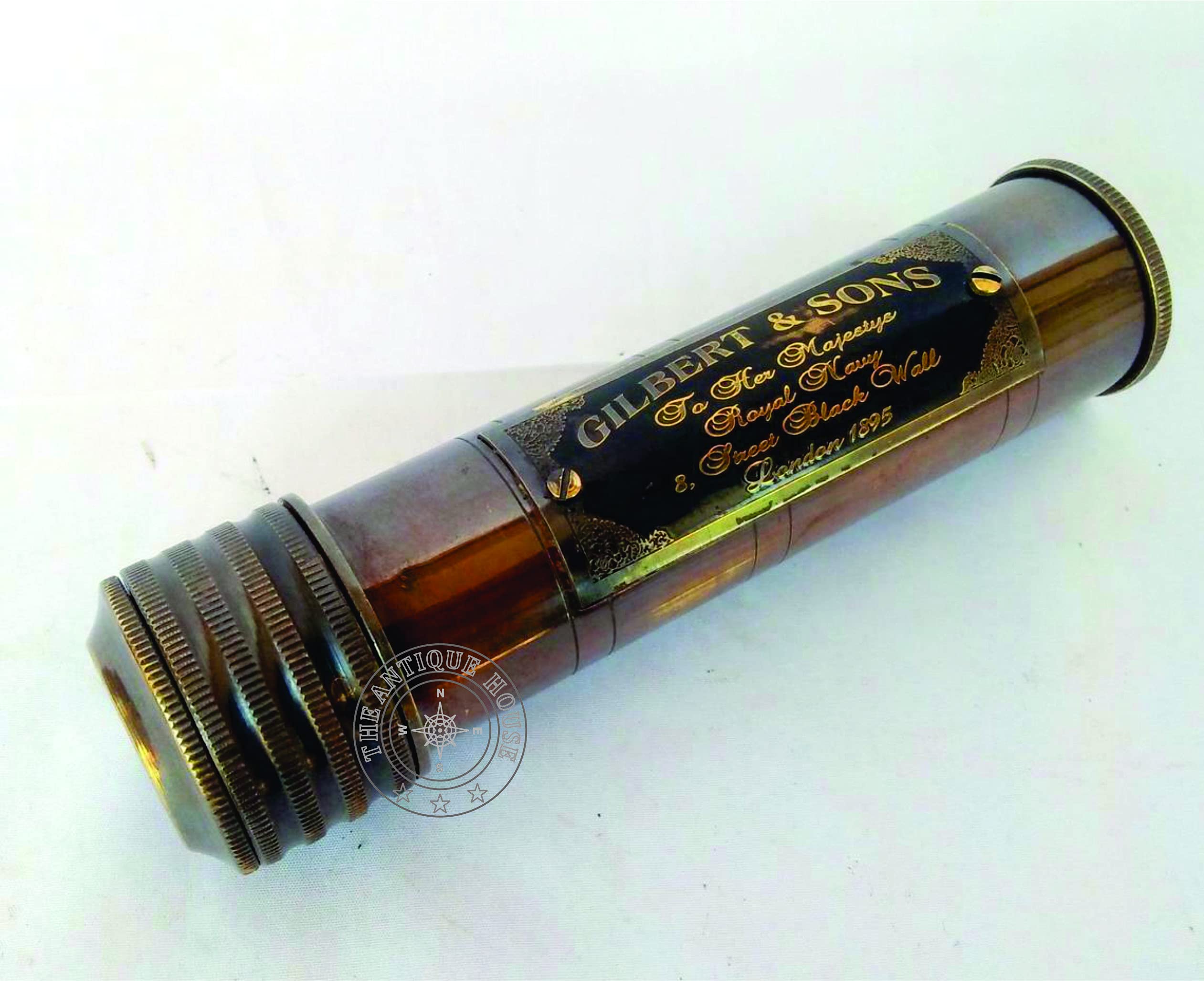 THE ANTIQUE HOUSE Kaléidoscope nautique en laiton avec étui de sécurité en cuir fait à la main, cadeau d'anniversaire, cadeau unique de remise de diplôme