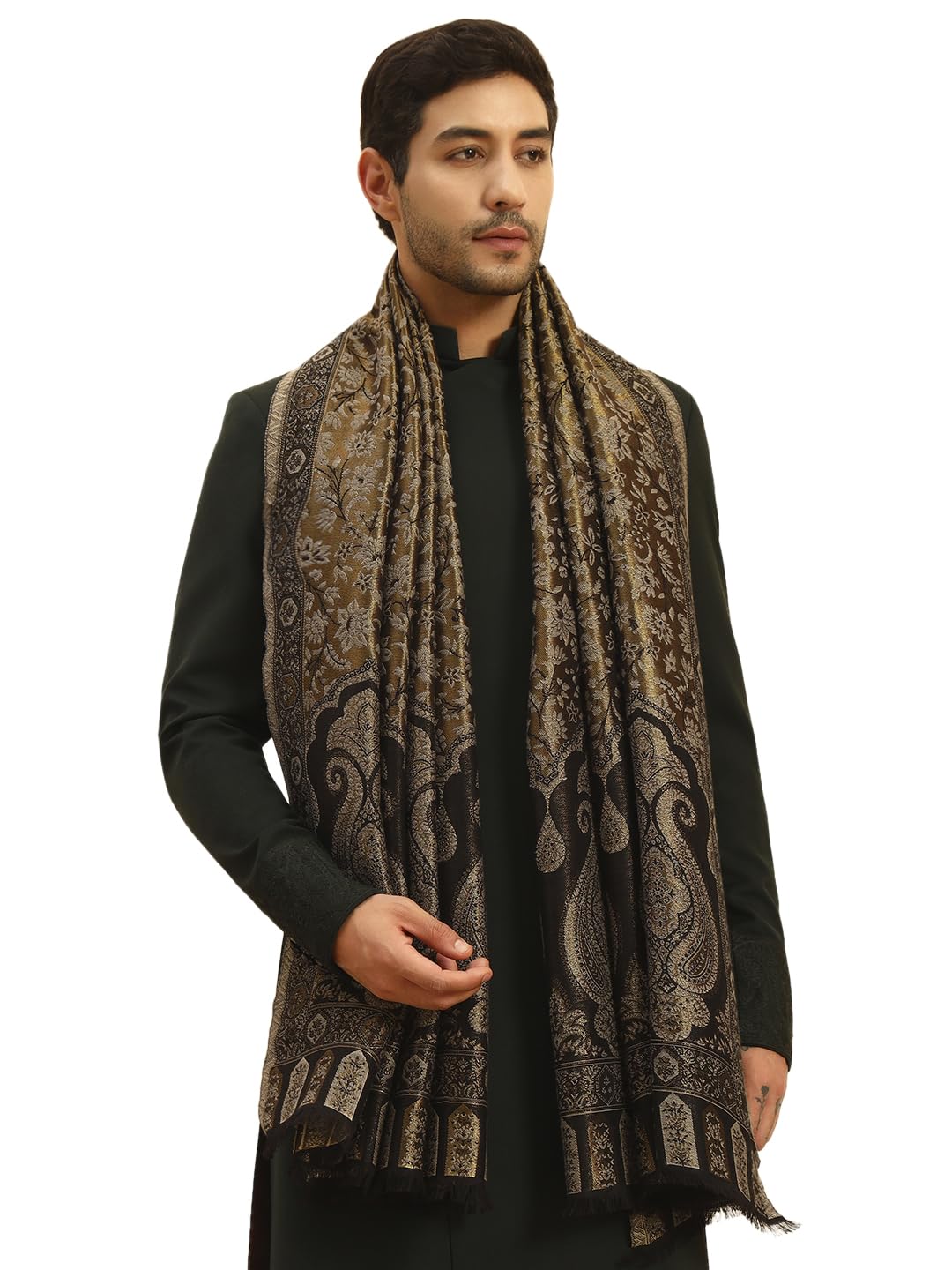 pashmoda Men Hunar Fine Wool Kaani Shawl, Authentic Kashmiri Luxury Pashmina Style Shawl, Stole, Medium Gents Lohi, Size (40x80 Inches)-picture-50