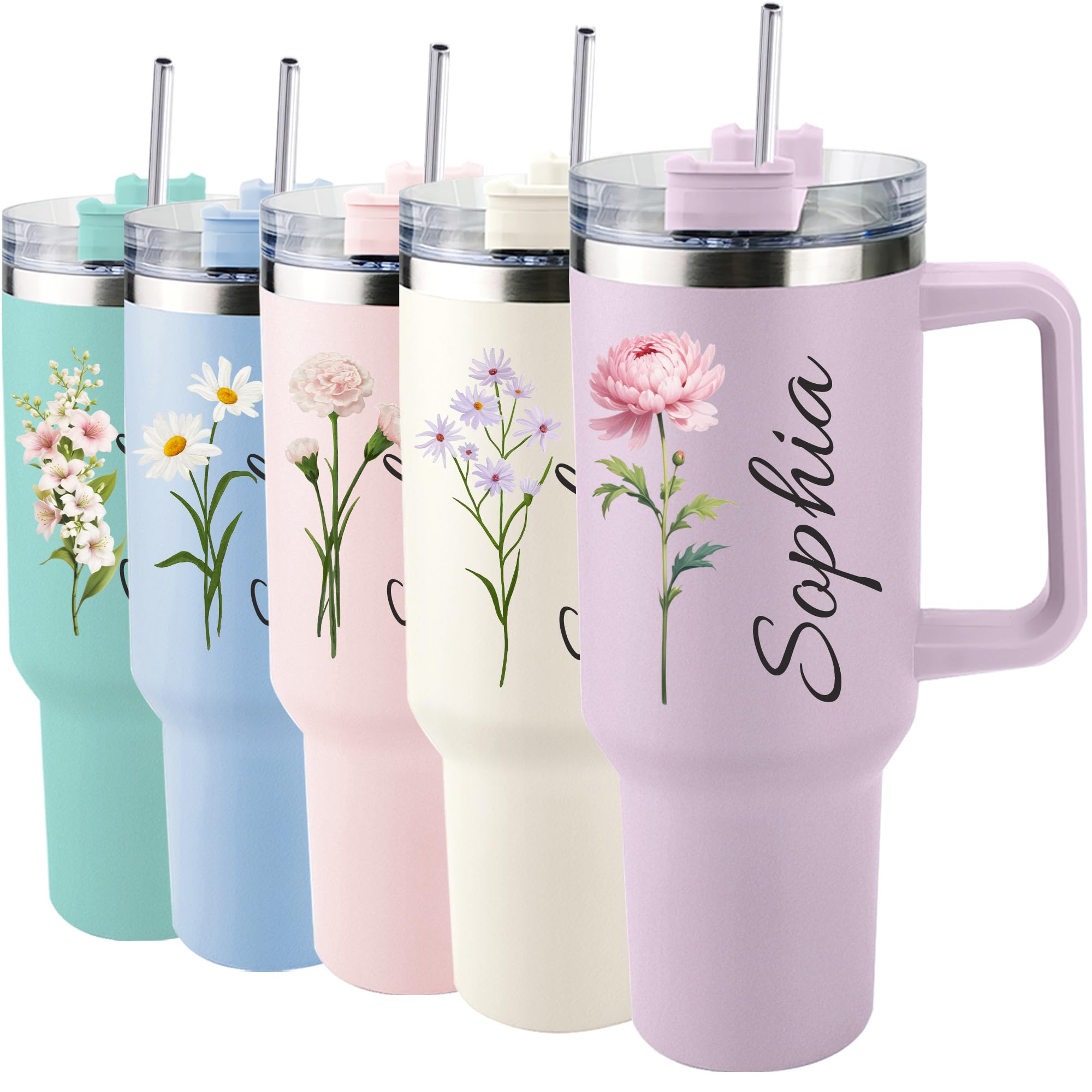 Ajiangwu Birth Flower Personalized Tumbler 40oz
