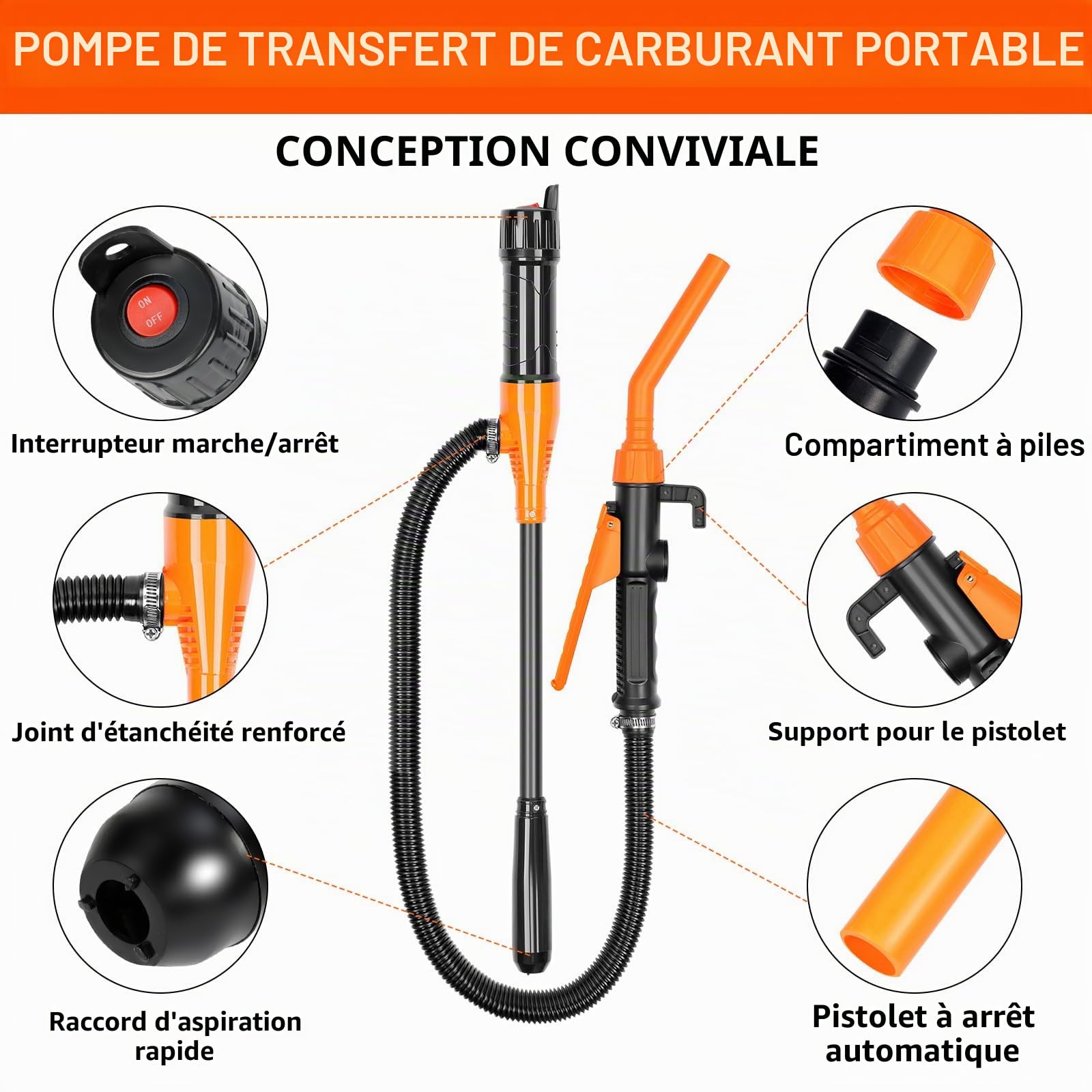 Pompe De Transfert De Liquide Alimentée, GuKKK Pompe de Transfert Portable, Pompe à Siphon électrique à Piles, Pompe Diesel, Pompe de Transfert de Liquide, Pompe de Transfert d'essence