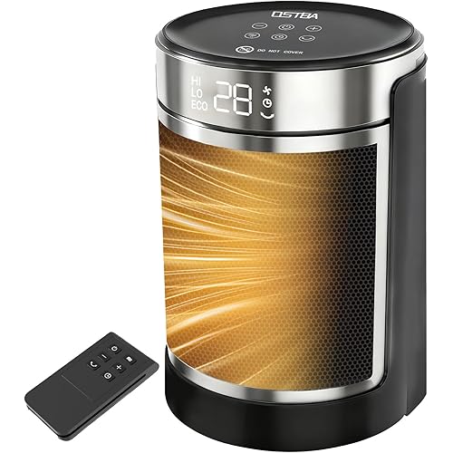 OSTBA Space Heater, 1500W Electric Heater with Thermostat, 70° Oscillation, Remote & 24H Timer, Tip-Over/Overheat Protection, Child Lock, Portable Heater for Bedroom Office Indoor Use, ETL Listed