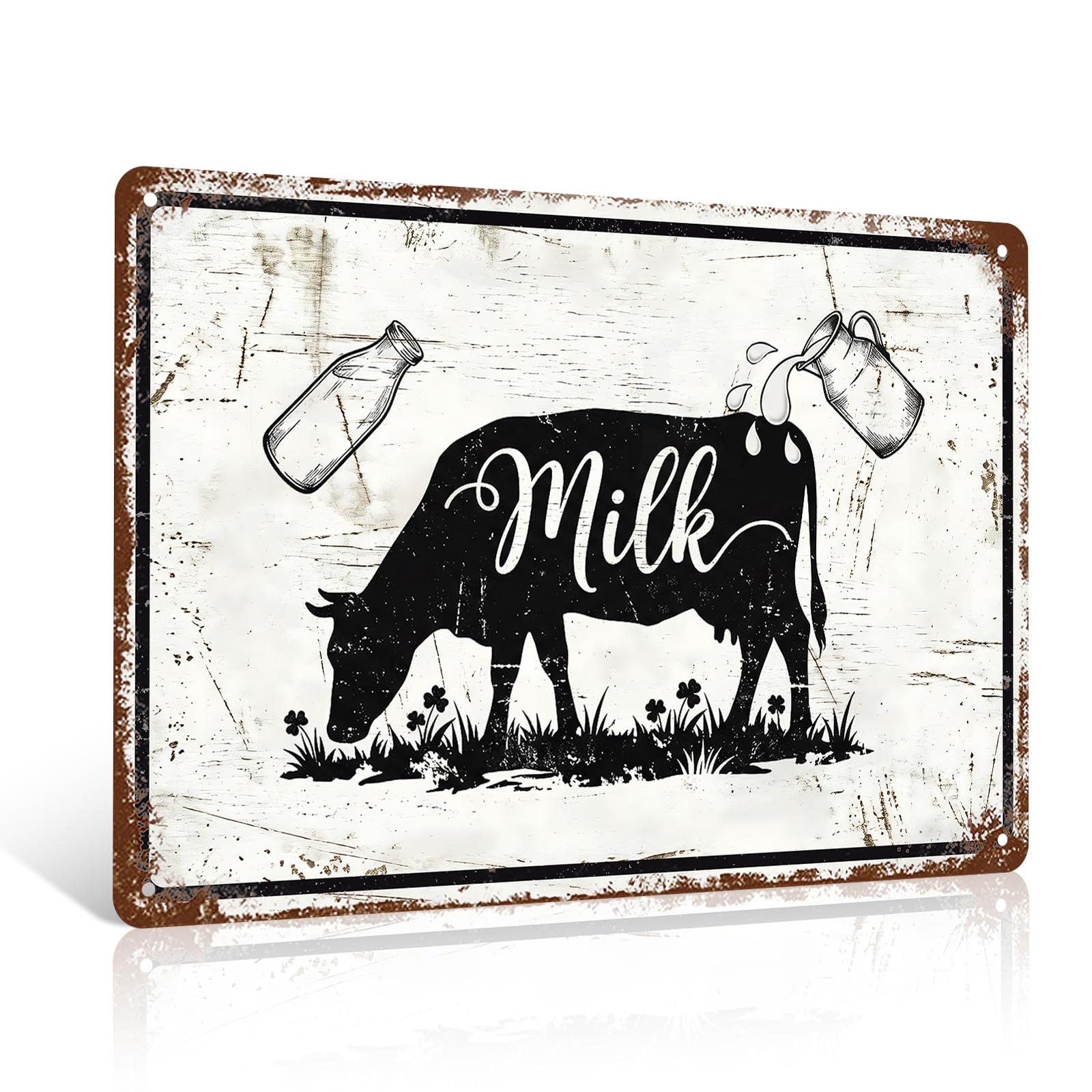 Ulord Cow Rustic Farmhouse Kitchen Milk Cow Vintage Tin Sign, 8X12 Inch Farmhouse Kitchen Wall Art