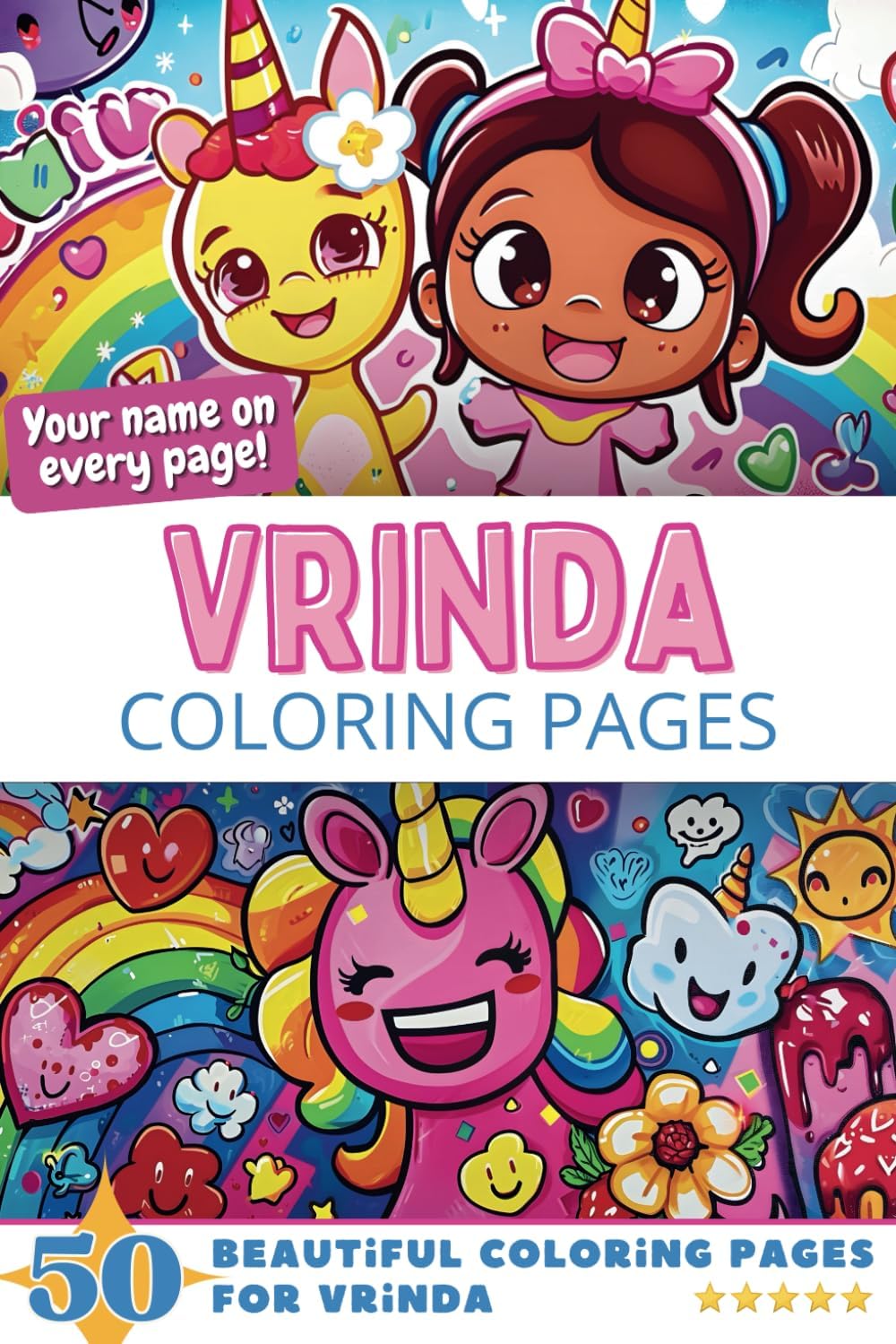 Vrinda Coloring Pages: Wow-Effect! Your name on every page - Vrinda coloring book - 6x9" - 50x Vrinda coloring page - Fantastic Gift