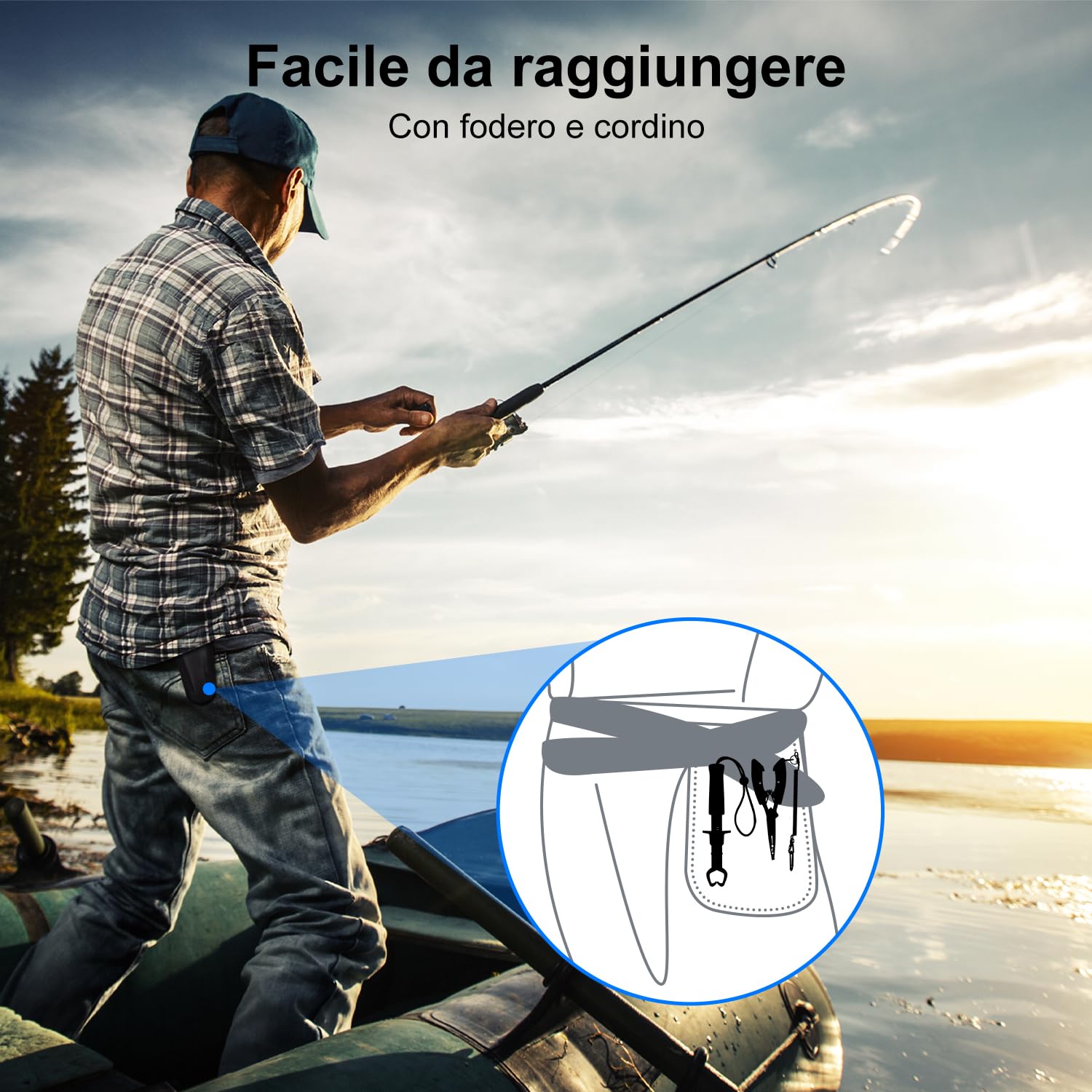J&D Pesca Pinze e Pesce Labbra Gripper Imposta, Multifunzionale Inossidabile Acciaio Pesca Pinza Attrezzi Gancio Rimozione Strumento con Sicurezza Arrotolato con Fodera e Cordino