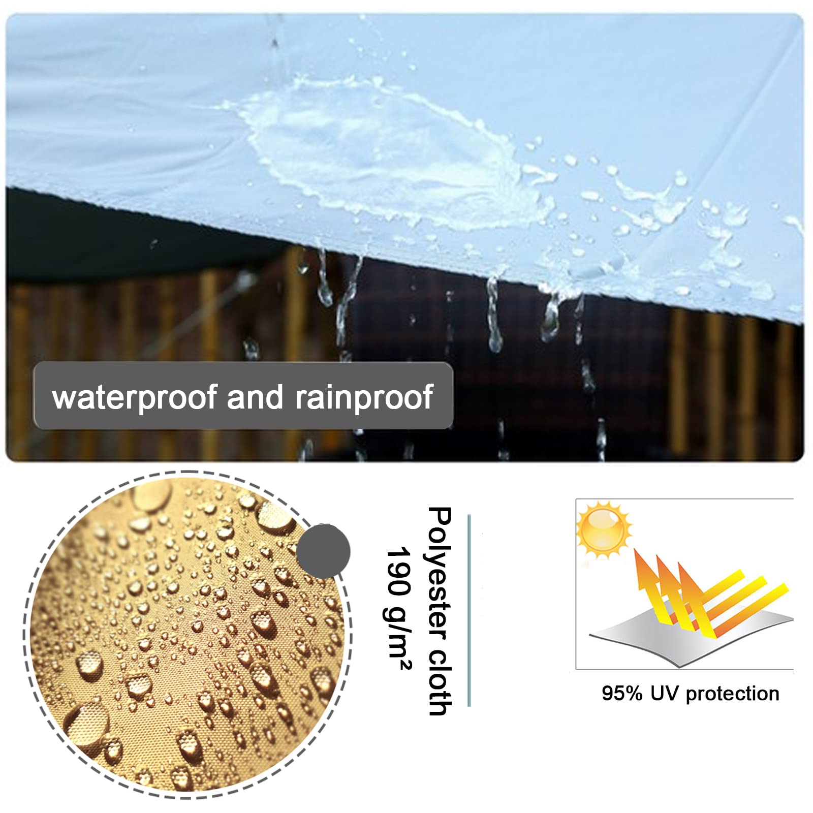 Vele parasole retrattili per giardino e terrazza, impermeabili, con kit di fissaggio, rete ombreggiante per esterni (1,2 x 5 m), perfette per la protezione solare