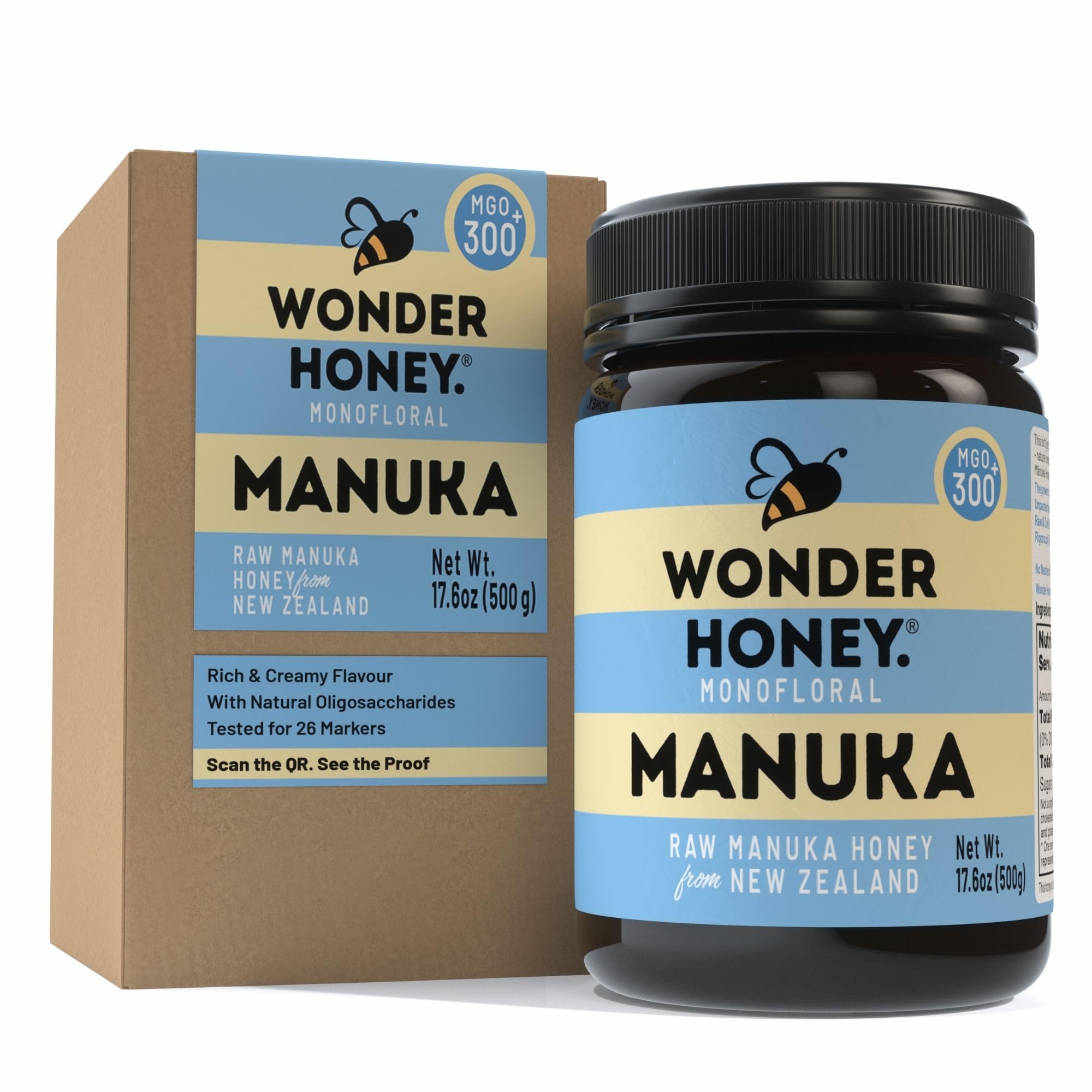 Wonder Honey Raw Manuka Honey New Zealand MGO300 (10+) Tested for 26 Markers, Traceable, Natural Soothing for Sore Throat, Cough - Aids Digestion -