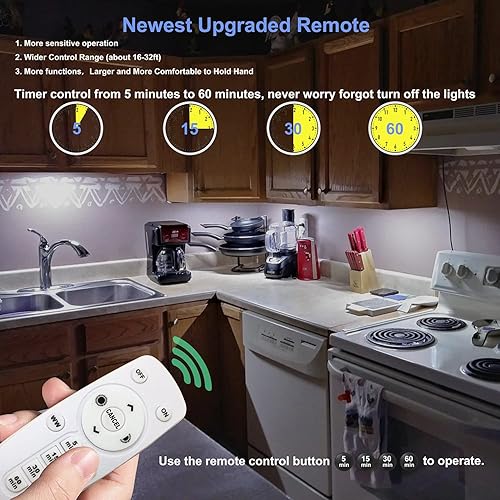 Vista 17 de LDOPTO Luces para debajo del gabinete, inalámbricas con control remoto, regulables, funciona con pilas, luces LED para armario, iluminación