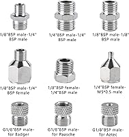 Vista 2 de SAGUD Juego de adaptador de aerógrafo 9 uds., kit de conector de montaje de cepillo de aire, accesorios de aerógrafo para mini compresor de aire