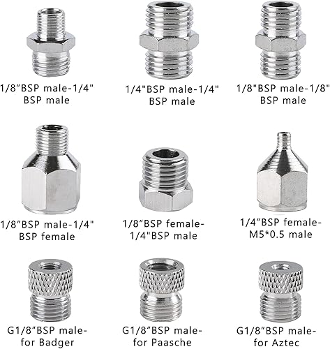Miniatura 2 de SAGUD Juego de adaptador de aerógrafo 9 uds., kit de conector de montaje de cepillo de aire, accesorios de aerógrafo para mini compresor de aire y