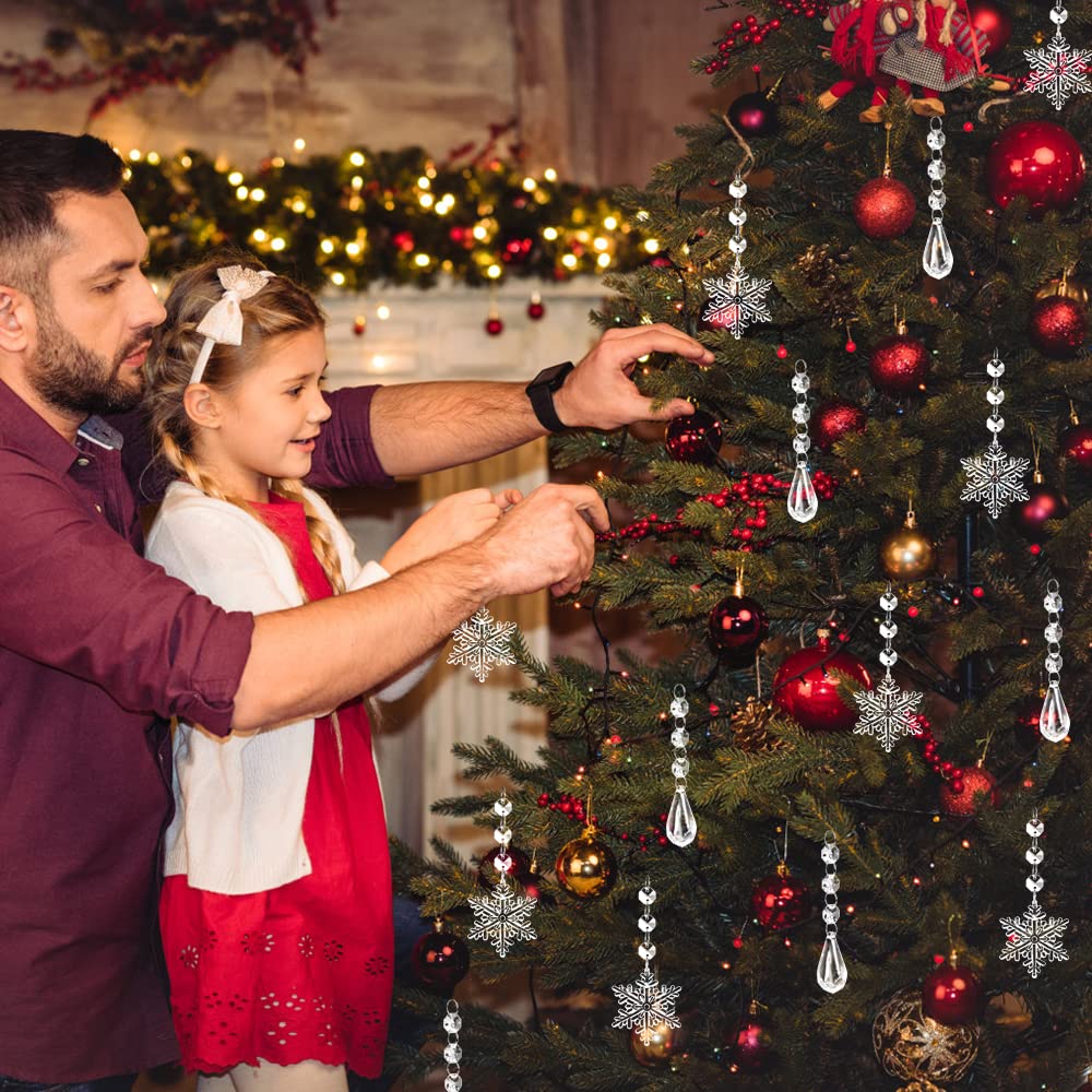 YUJUN 38 Stück Weihnachtsbaum-Kristall-Dekorationen, Winter-Schneeflocken, Weihnachts-Eiszapfen, Ornamente, hängende Kronleuchter-Anhänger, Perlen für Weihnachten, Winter, Neujahr, Hochzeit