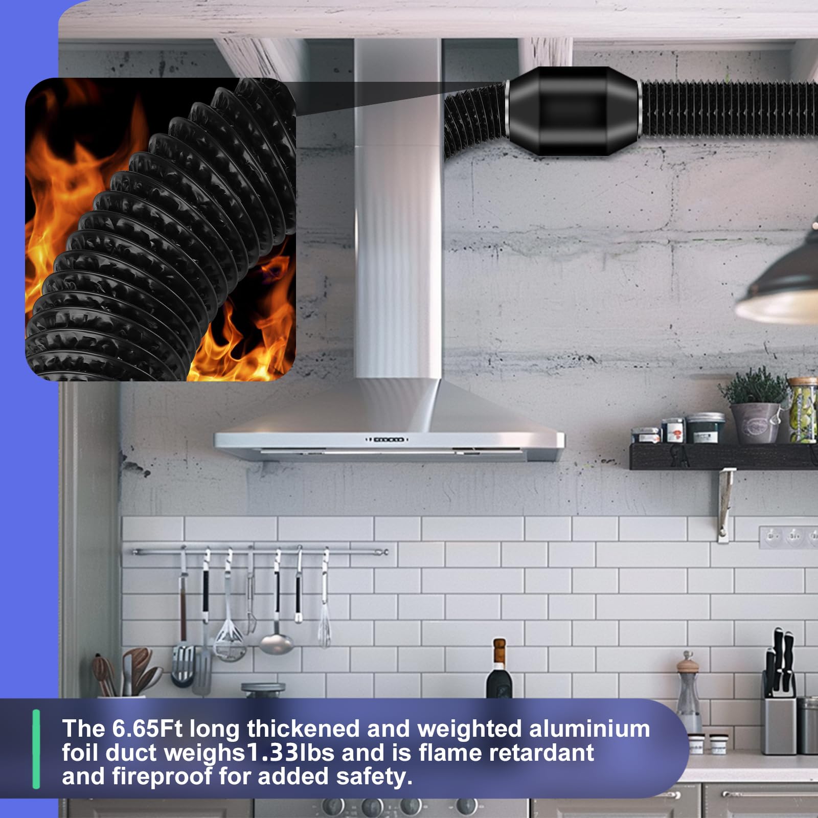 Manguera de ventilación de secadora de 200 cm de largo, conducto de aluminio flexible grueso, 2 abrazaderas de manguera para HVAC, tiendas de campaña, aire fresco de cocina y aire de escape