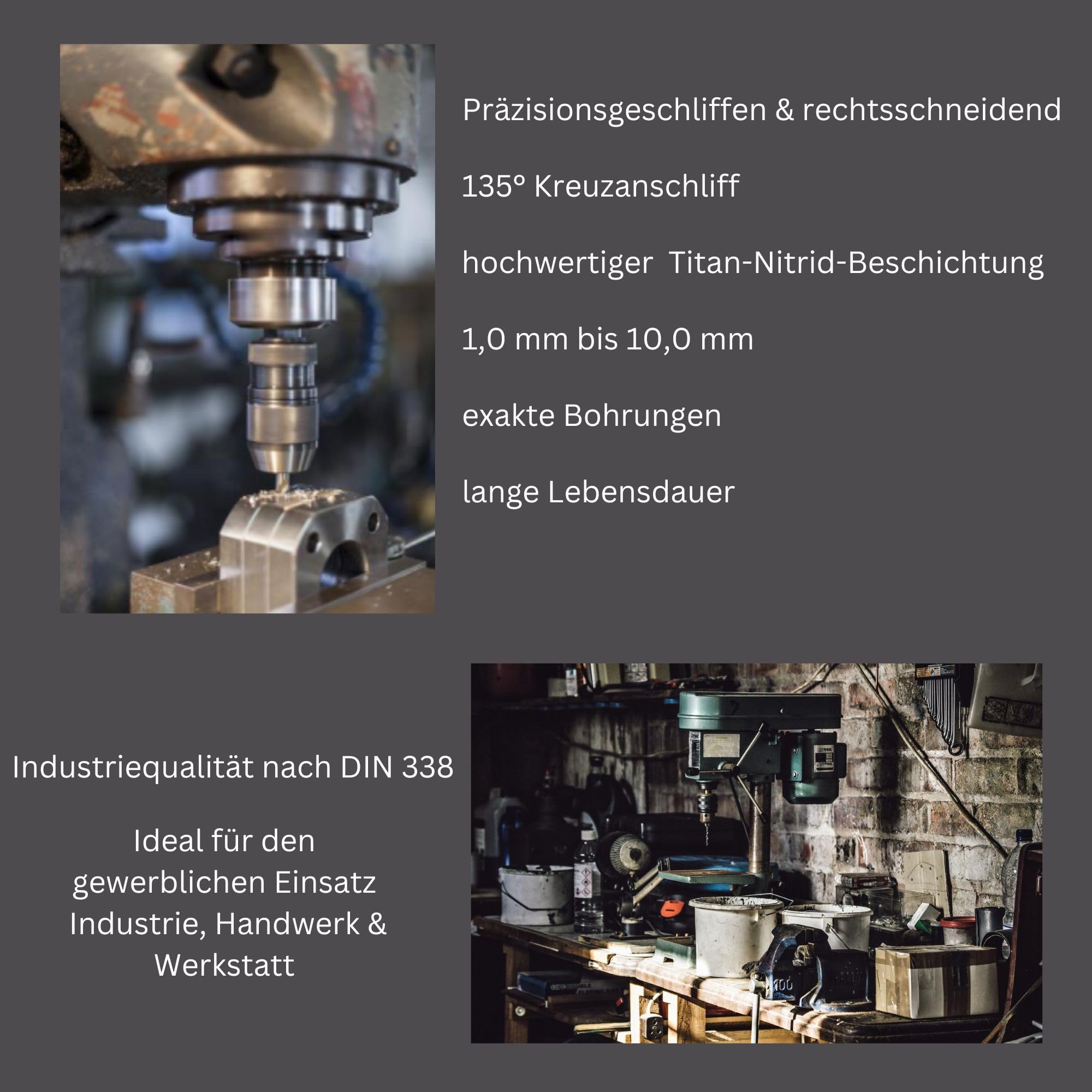 HSS Spiralbohrersatz Metallbohrer 170-tlg., DIN 338, TIN, 1-10 x 0,5 mm, im Metallkoffer