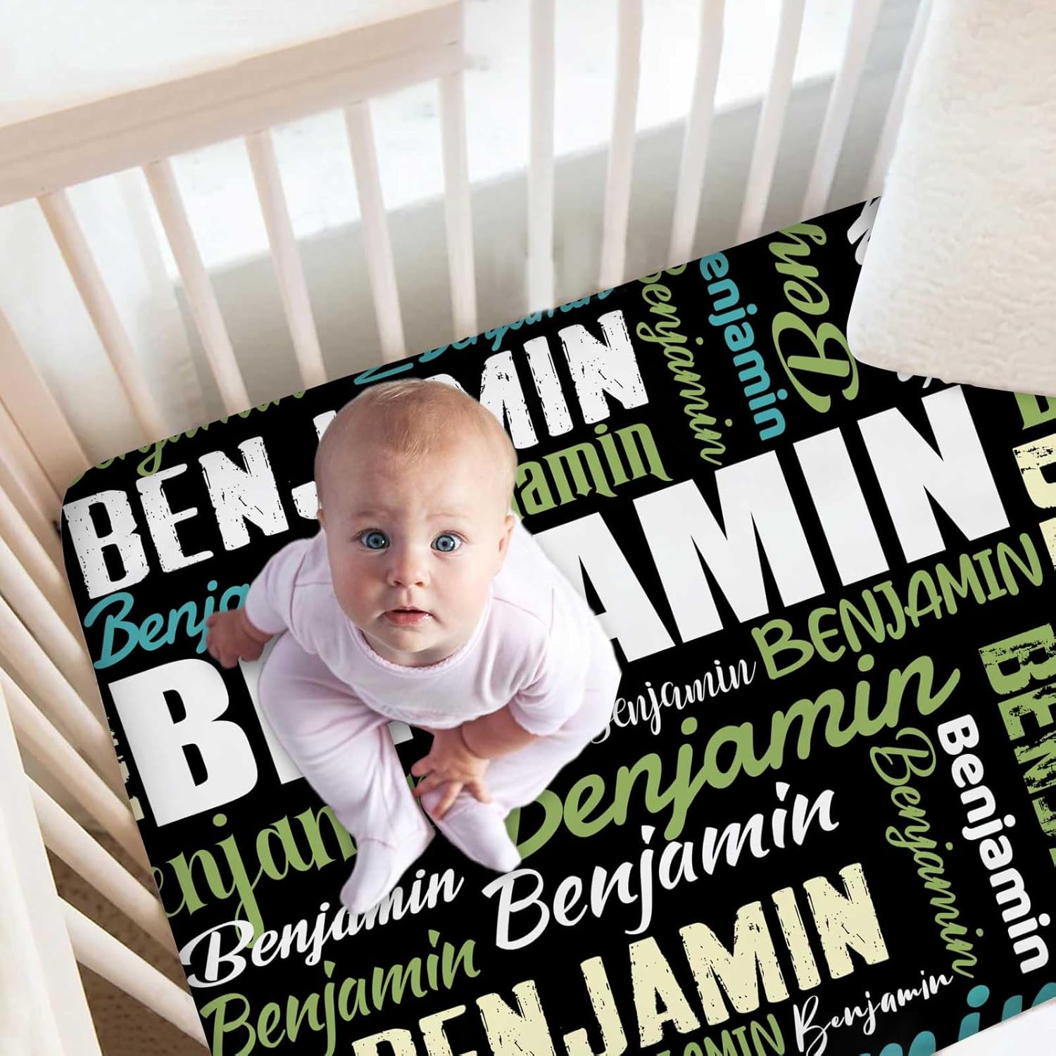Personalized Baby Fitted Crib Sheets with Name, Custom Name Baby Crib Mattress Sheet for Boys Girls, Nursery Baby Bedding Sheet for Infant Newborn Fits Standard Mattress Toddler Bed (Black)