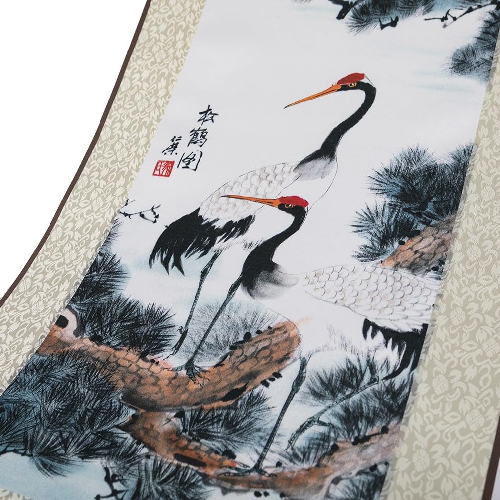 Lachineuse Kakemono Japanese Cranes Wall Tapestry - 100 x 30 cm - Grey - Living Room, Bedroom, Home Office Decor - Image 2