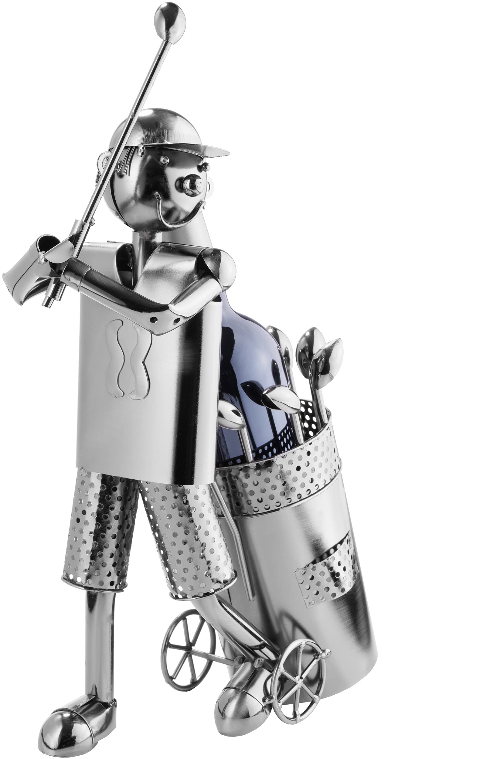 BRUBAKER Flaschenhalter Golfspieler beim Abschlag Metall Skulptur Geschenk mit Geschenkkarte