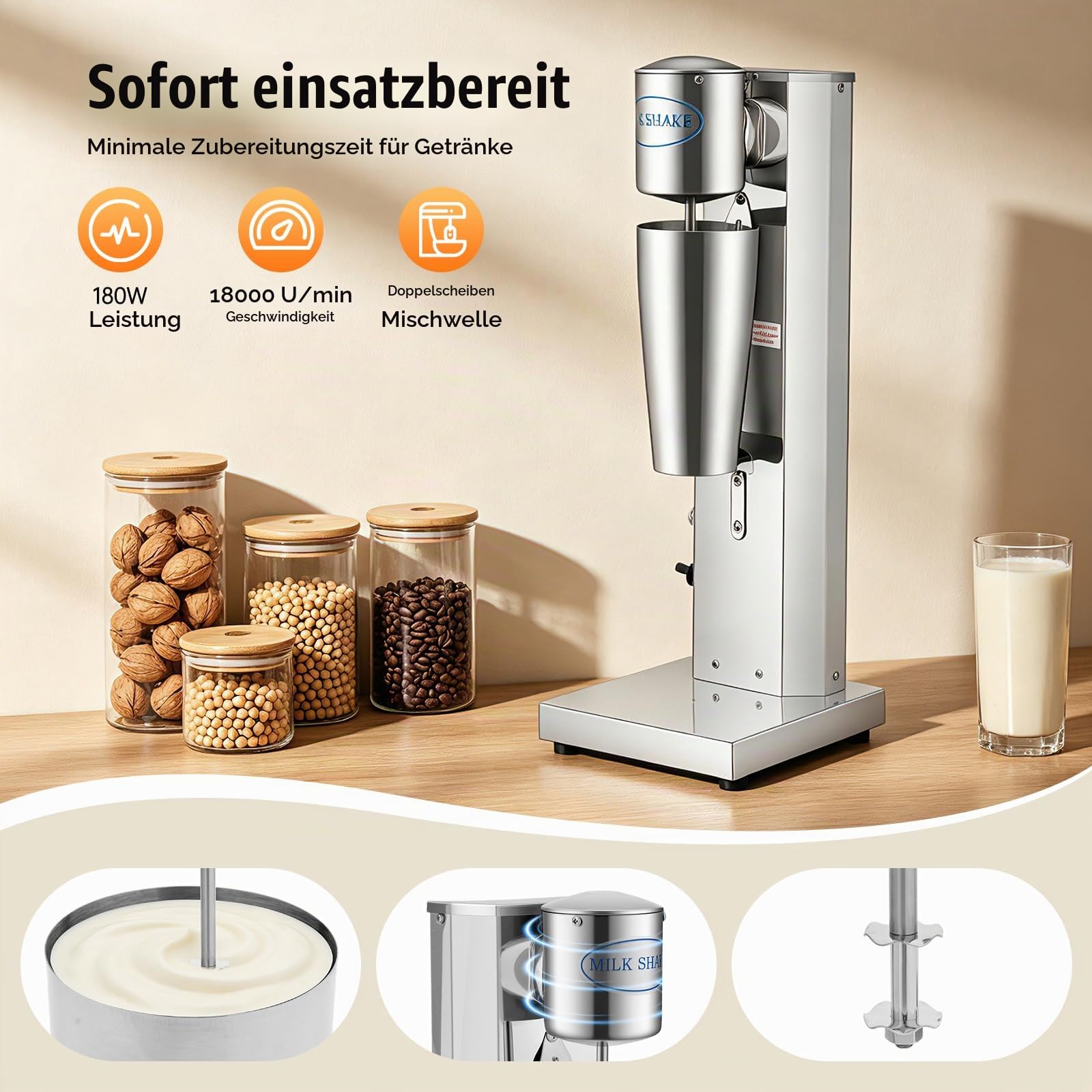 Drink Mixer 650ML Profi Milchshaker Standmixer elektrischer Getränkemixer Mixbecher für Smoothies, Cocktails, Milchshakes u.a. Getränke, Saucen oder Pürree 180W