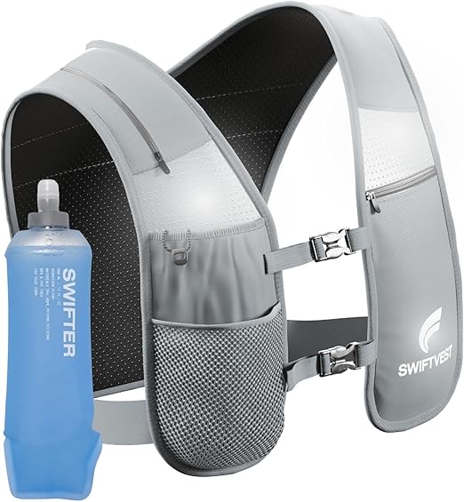 Running Phone Holder Vest with 500ml/17oz Running Vest Water Bottle | Running Water Vest | Reflective Hydration Vest | Adjustable | Light | 6 Pockets for Running Accessories | Men & Women