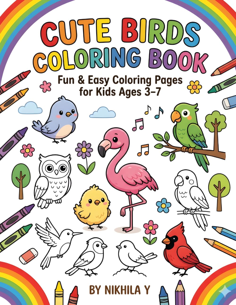 Beautiful Birds Coloring Book for Kids: Fun Bird Drawings and Activities for Ages 3-7 to Color and Learn