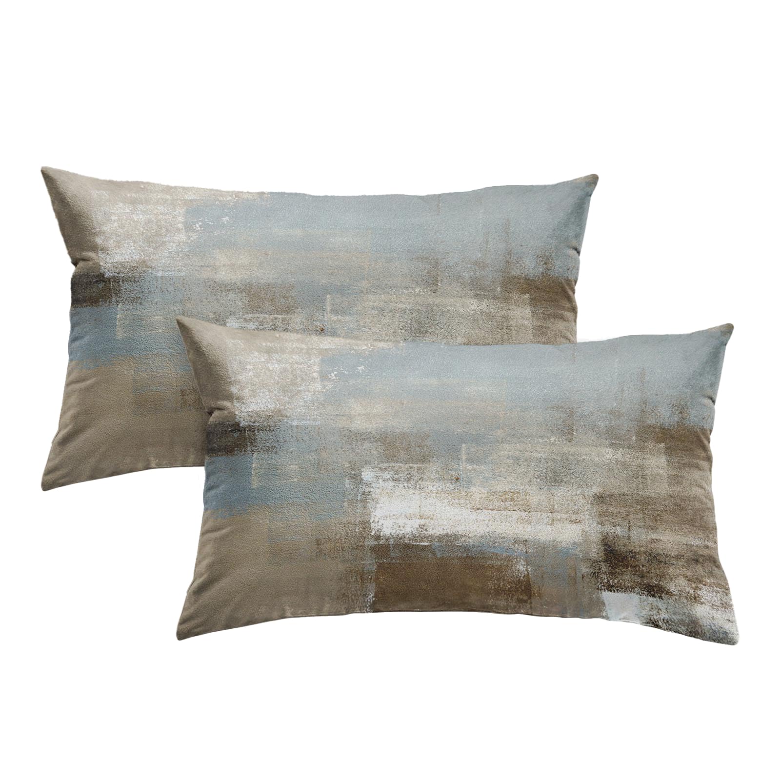 Britimes Decorative Pillow Covers with Abstract Oil Painting, for Bedroom, Living Room, 30.5 x 50.8 cm, Set of 2, Gray / Beige