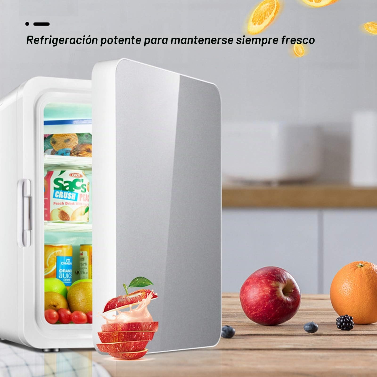 Mini Nevera Con Congelador De 10L, Pequeña Para Acampar, 12V/220V, Minibar Silencioso, Para Cosméticos, Plata