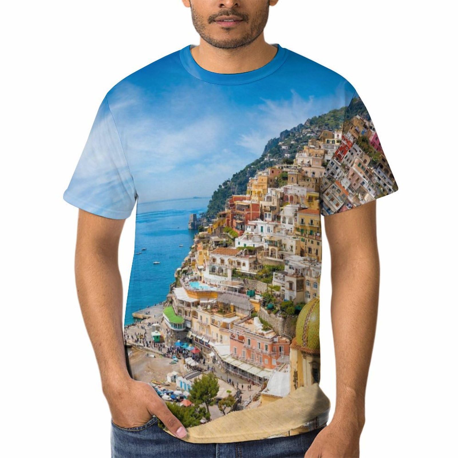 Amazon.co.jp: Tシャツ 半袖 アマルフィ海岸 トップス メンズ 