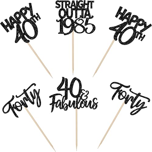 Miniatura 3 de Paquete de 24 adornos para cupcakes Straight Outta 1983 con purpurina para cuarenta y 40 años, decoraciones para pasteles de cumpleaños de 40 años,