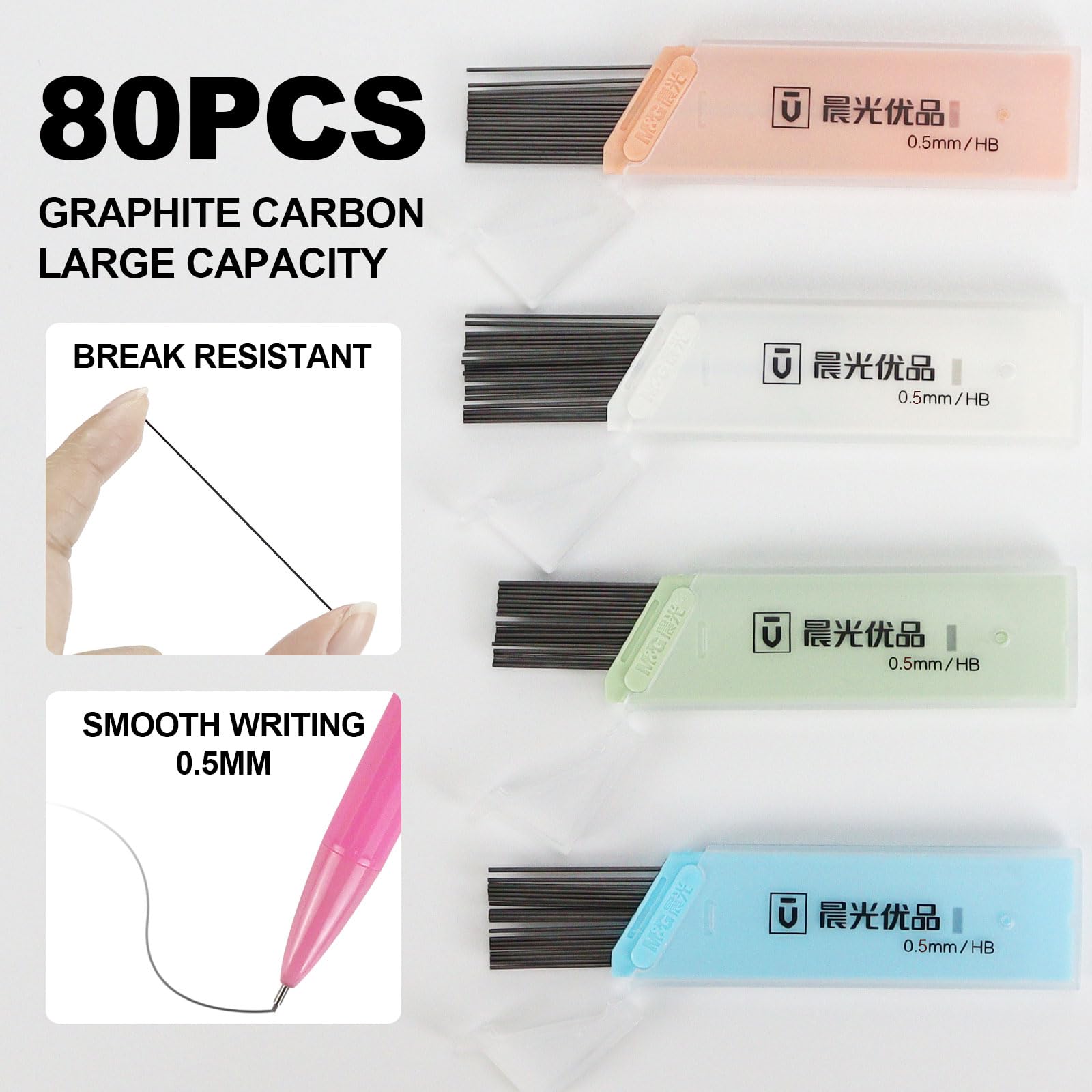 Buqoo Juego de portaminas, 5 lápices mecánicos pastel de 0.5 mm, 3 gomas de borrar degradadas de gelatina de caramelo con 80 recambios de mina HB 0.5 y bolsa con cremallera para arte, lápices de