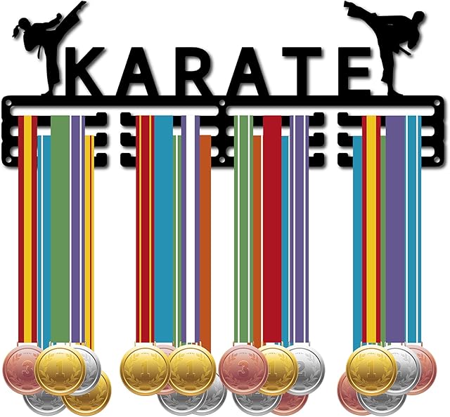CREATCABIN Karate Medal Hanger Display Medal Holder Sport Rack Award Metal Lanyard Holder Sturdy Wall Mounted Swimmer Runner Athletes Players Gymnastics Gift Over 60 Medals Olympic 15.7 x 5.9 Inch