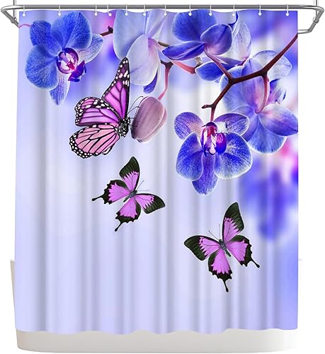 Miniatura 5 de WELMECO Cortina de ducha con diseño de mariposa, cortina de ducha natural, juego de baño de mariposa, tela de poliéster, 72 x 72 pulgadas