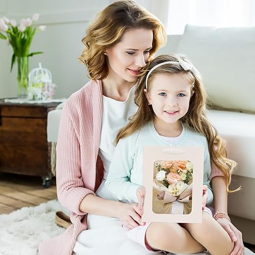 Miniatura 4 de EUSOAR Bolsa de regalo con ventana, 50 bolsas de papel kraft blanco de 7 x 5.12 x 9.84 pulgadas con ventana transparente, bolsas de regalo